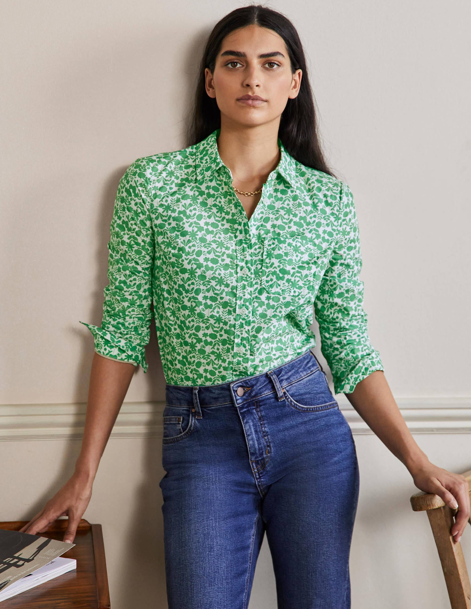 Classic Cotton Shirt-English Ivy, Flora Bloom - Image 1