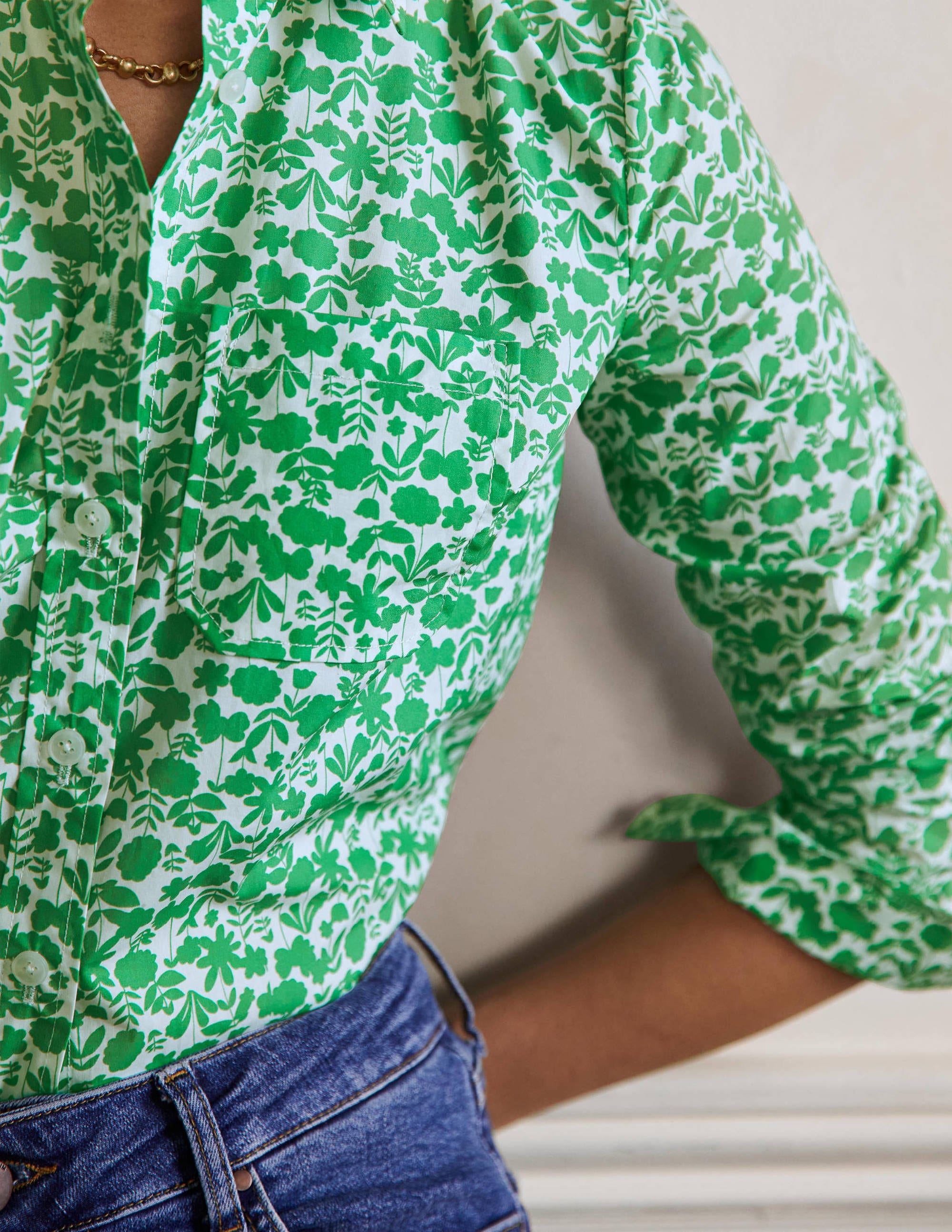 Classic Cotton Shirt-English Ivy, Flora Bloom - Image 2