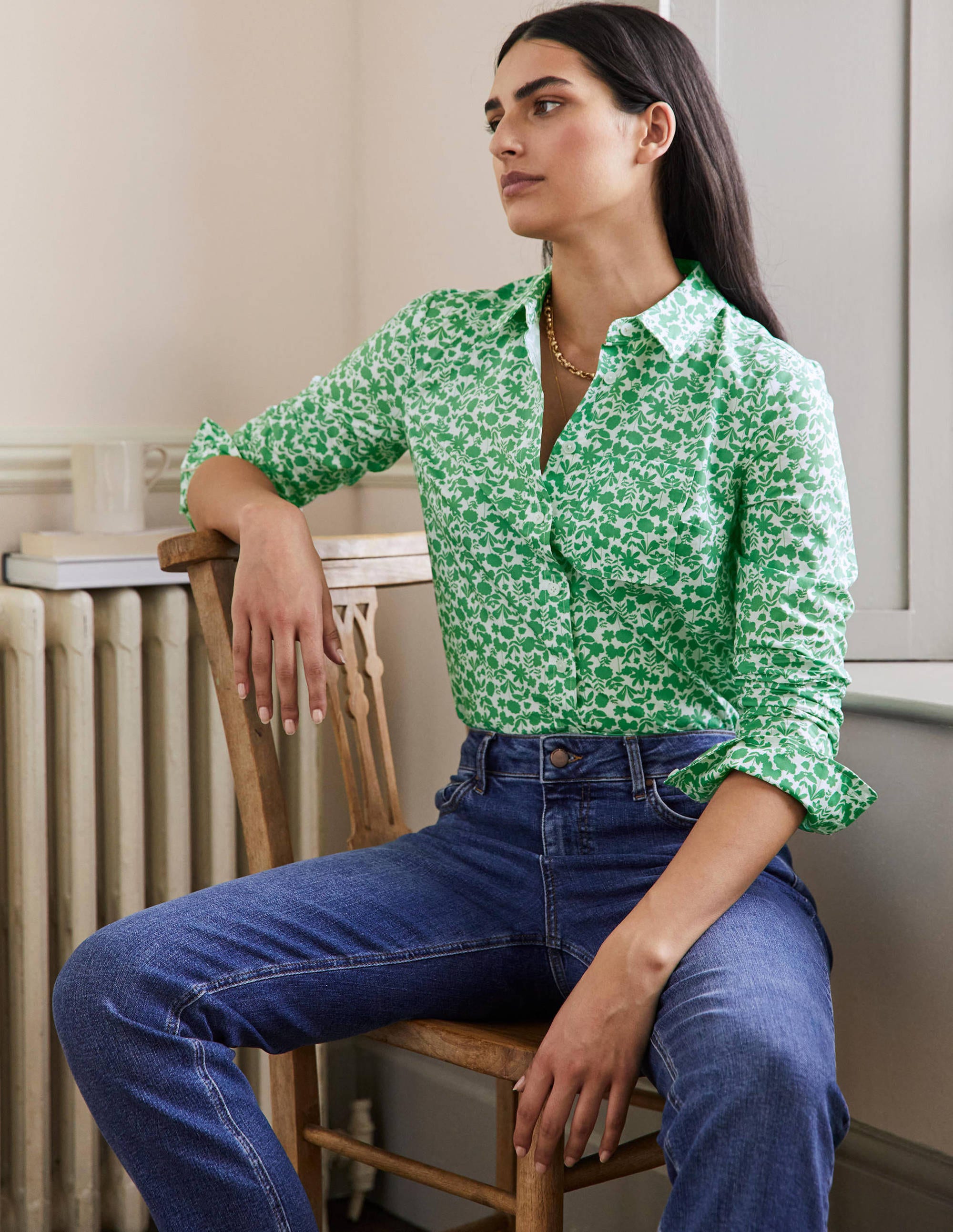 Classic Cotton Shirt-English Ivy, Flora Bloom - Image 4