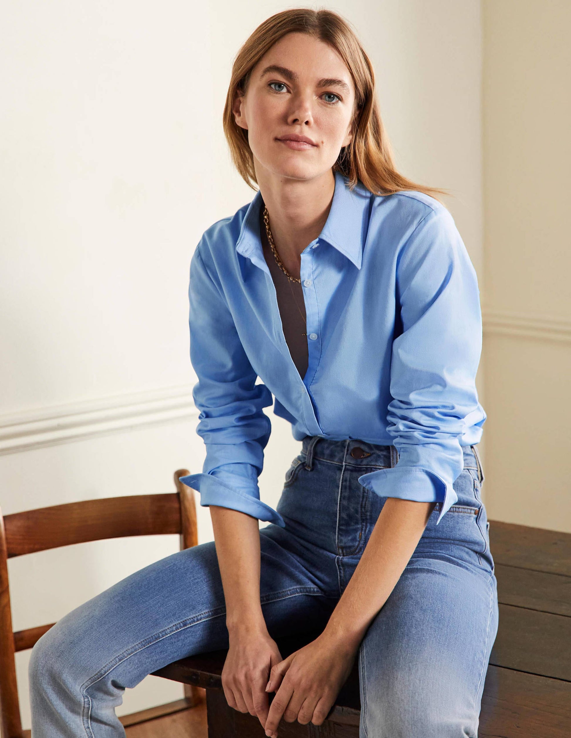 Relaxed Cotton Shirt-Blue Oxford-1