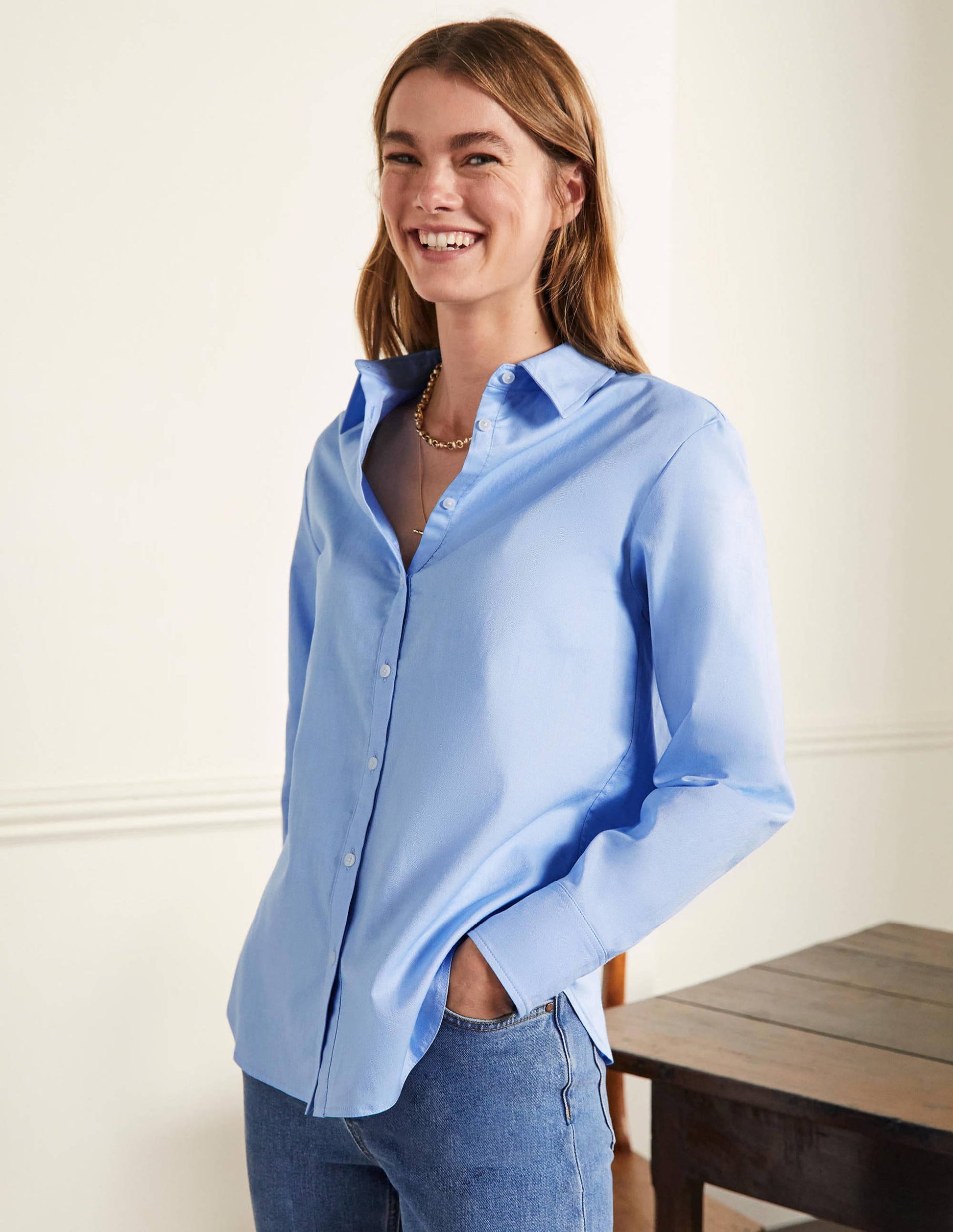 Relaxed Cotton Shirt-Blue Oxford-4