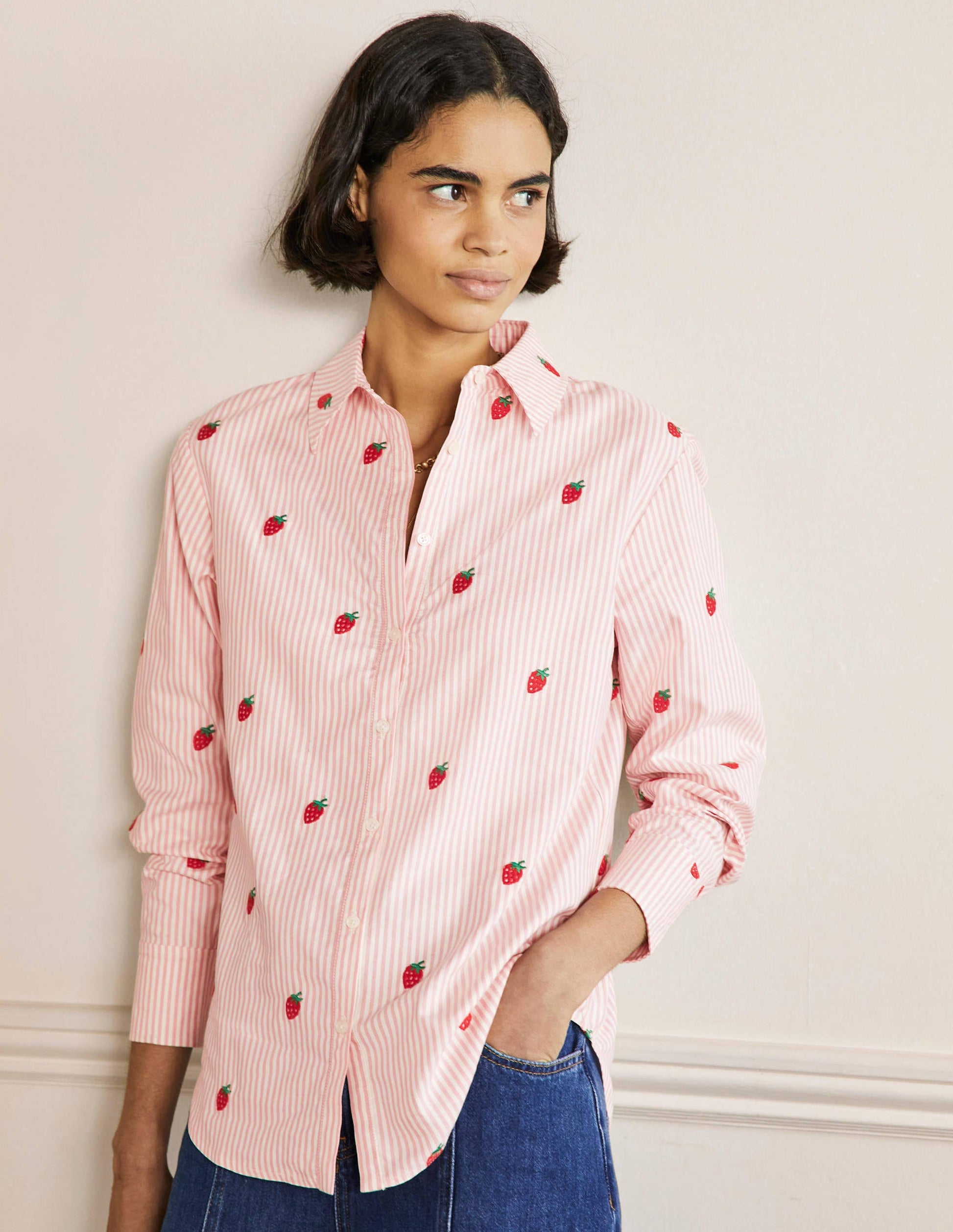 Relaxed Cotton Shirt-Mauve Stripe, Strawberry-1