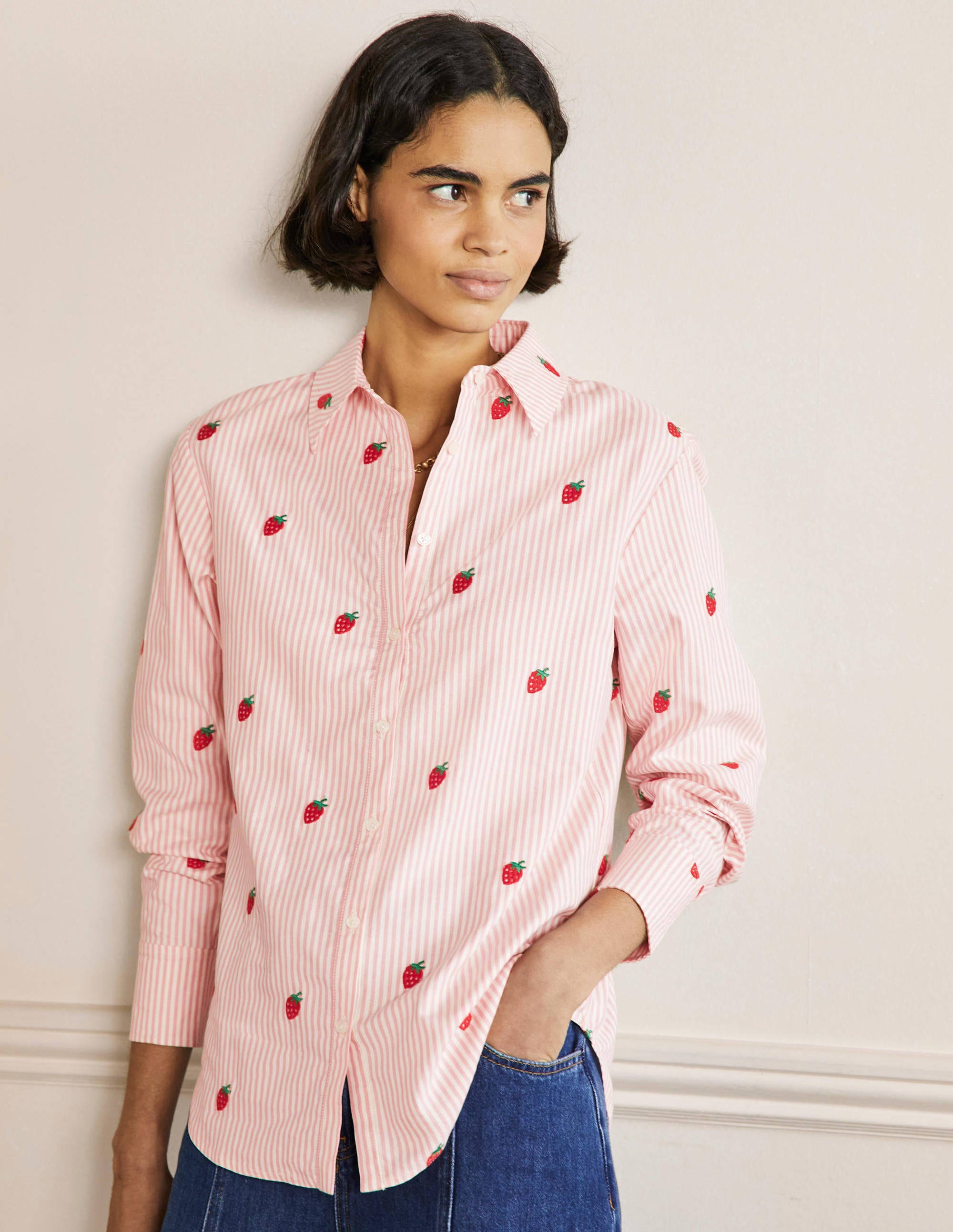 Relaxed Cotton Shirt-Mauve Stripe, Strawberry - Image 1