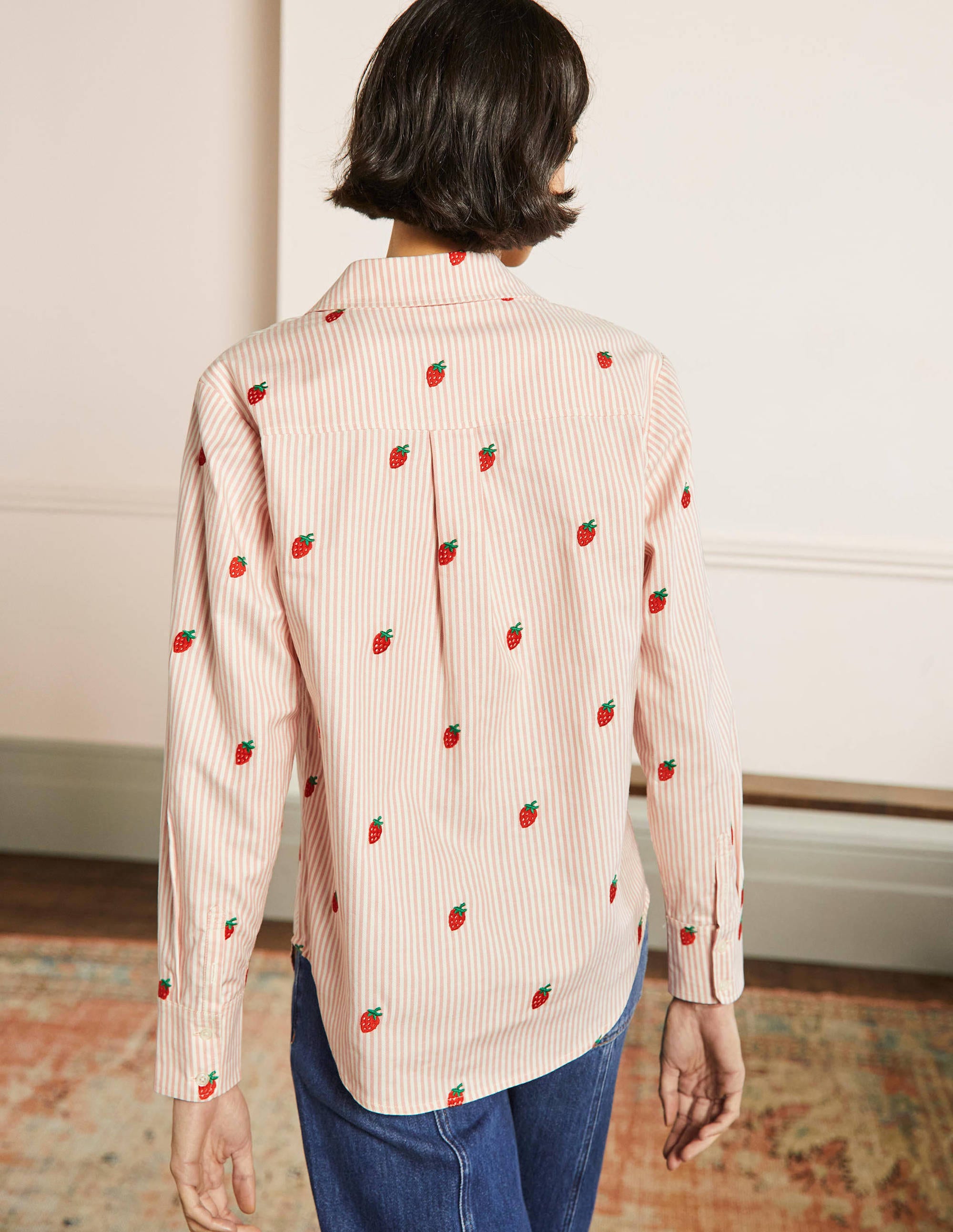 Relaxed Cotton Shirt-Mauve Stripe, Strawberry - Image 3