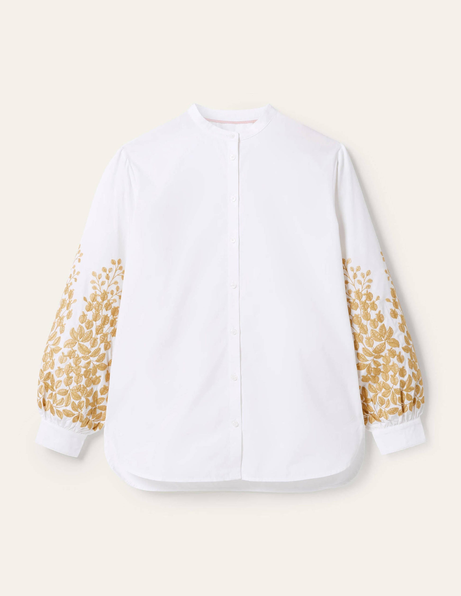 Full Sleeve Relaxed Shirt-White, Leafy Embroidered-5