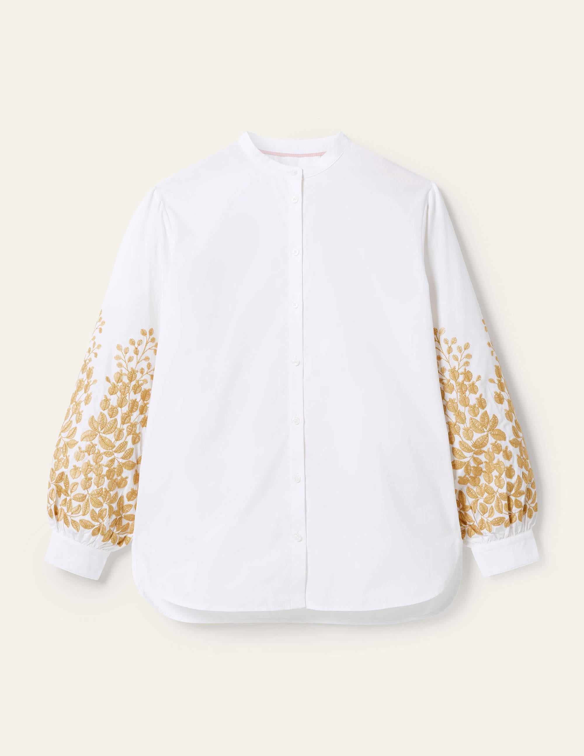 Full Sleeve Relaxed Shirt-White, Leafy Embroidered - Image 5