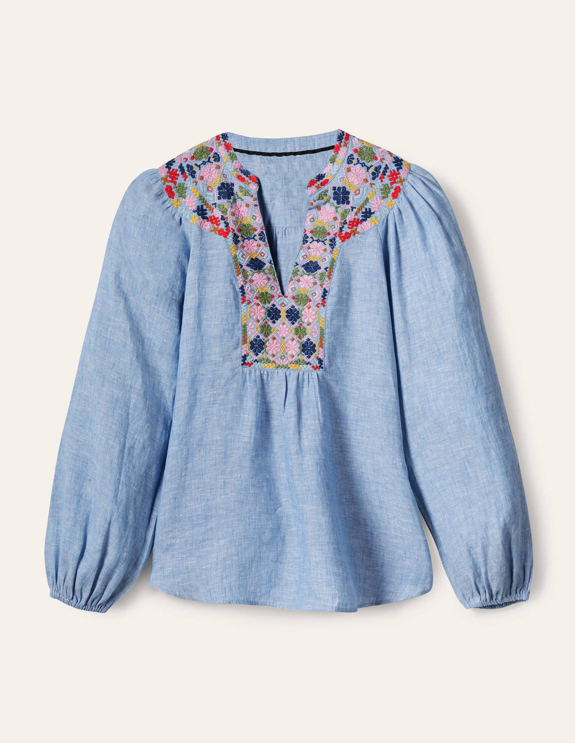 Embroidered Top-Chambray-5