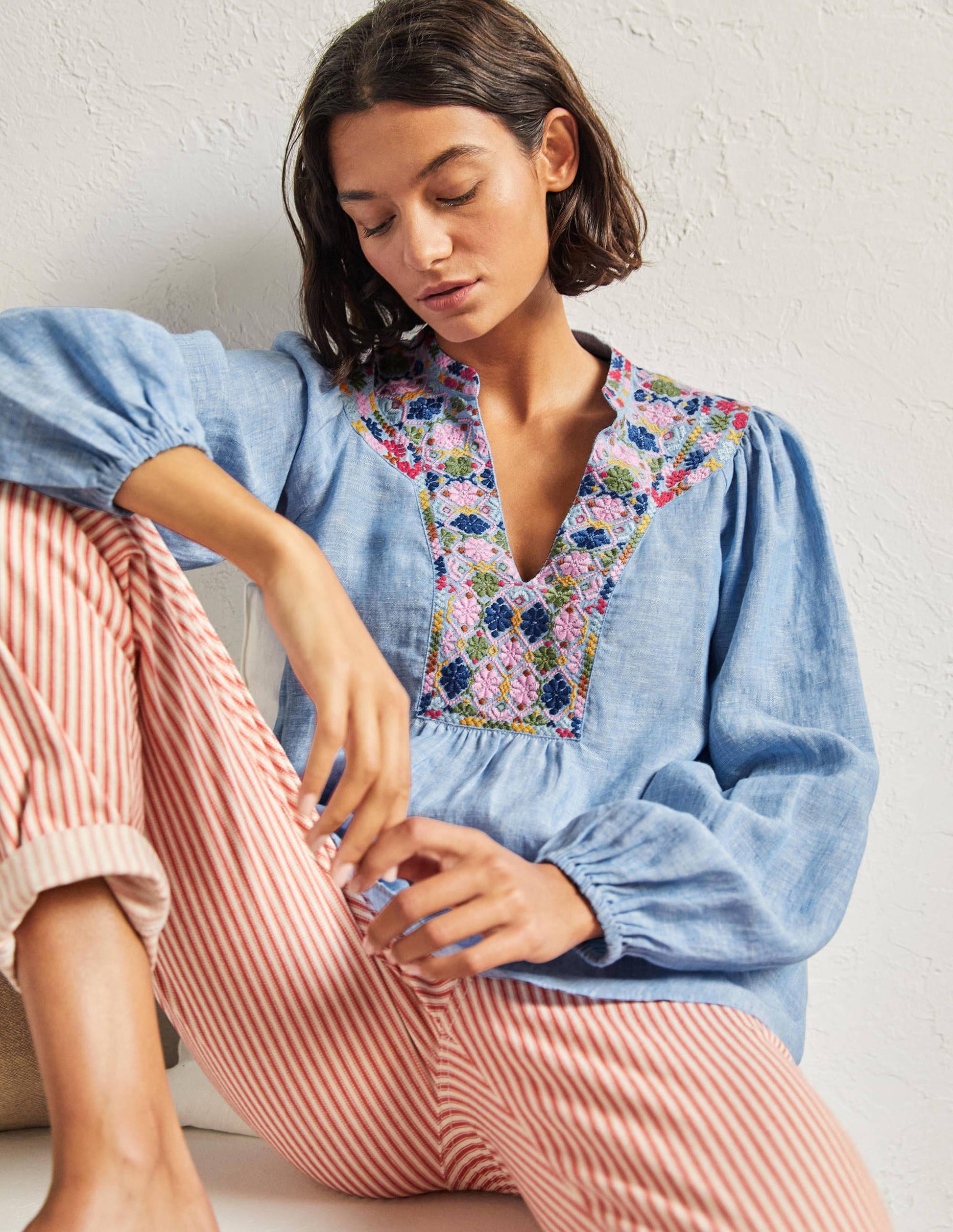 Embroidered Top-Chambray-2