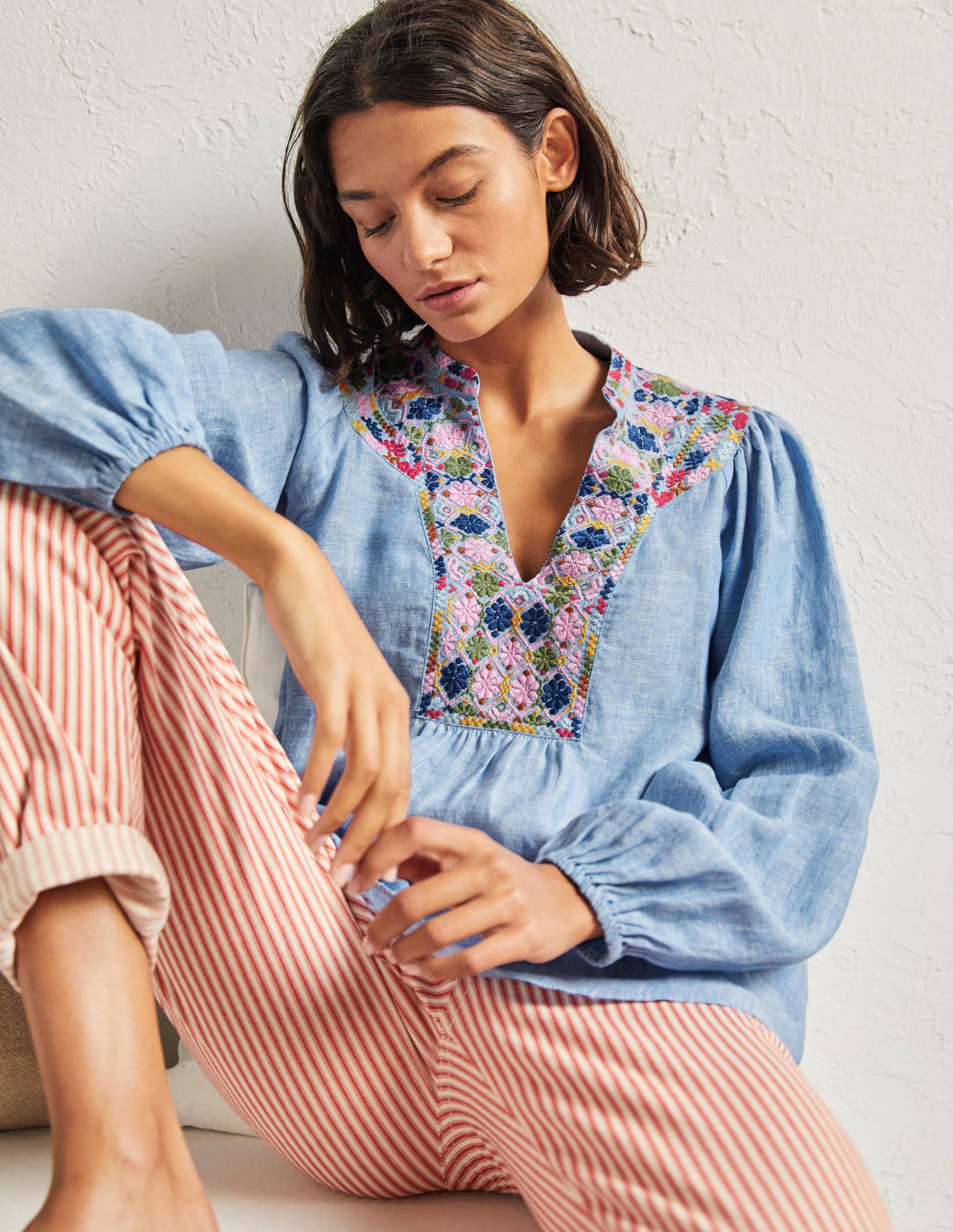 Embroidered Top-Chambray - Image 2