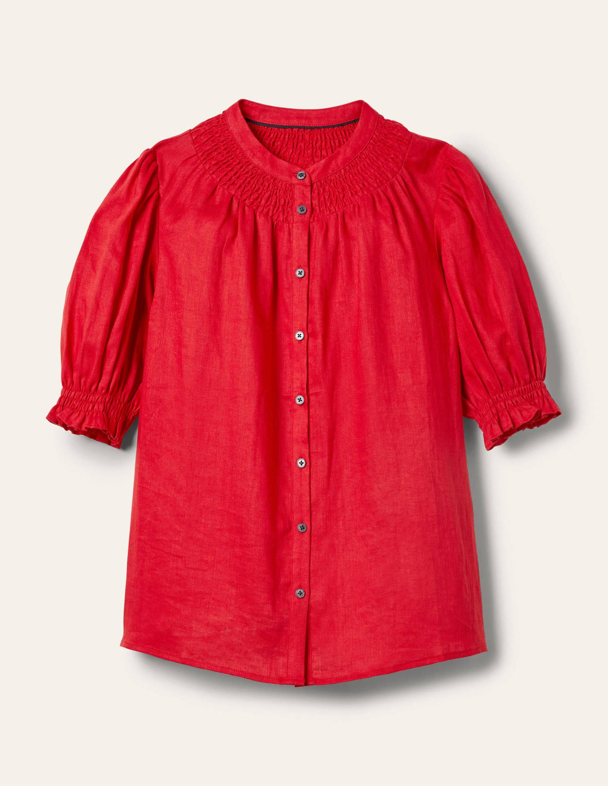 Smocked Short Sleeve Blouse-Red-5