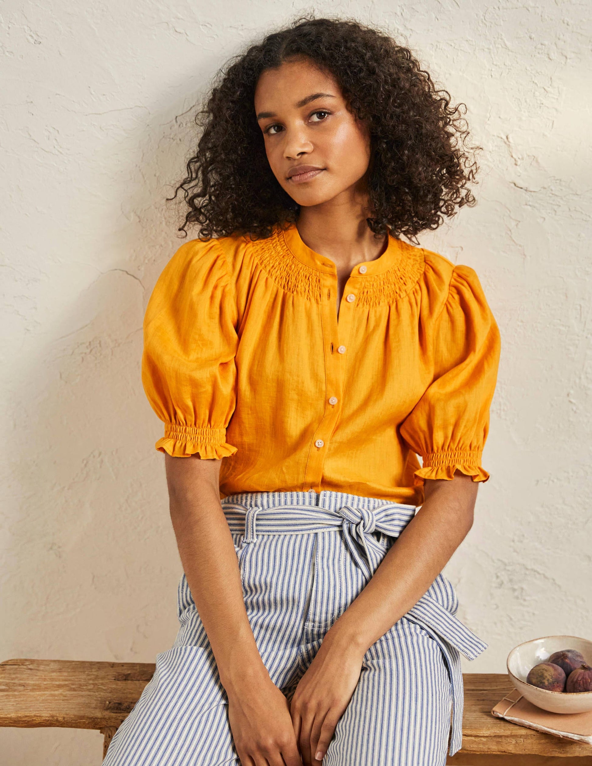Smocked Short Sleeve Blouse-Zinnia Yellow-1