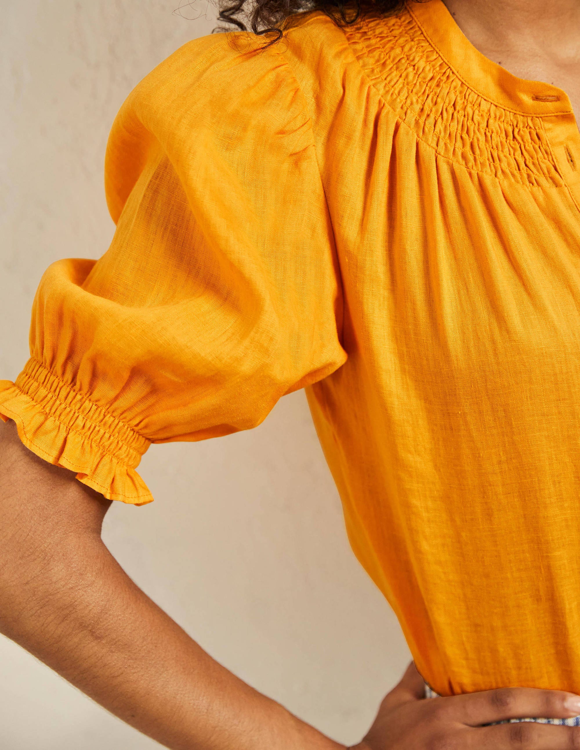 Smocked Short Sleeve Blouse-Zinnia Yellow - Image 2
