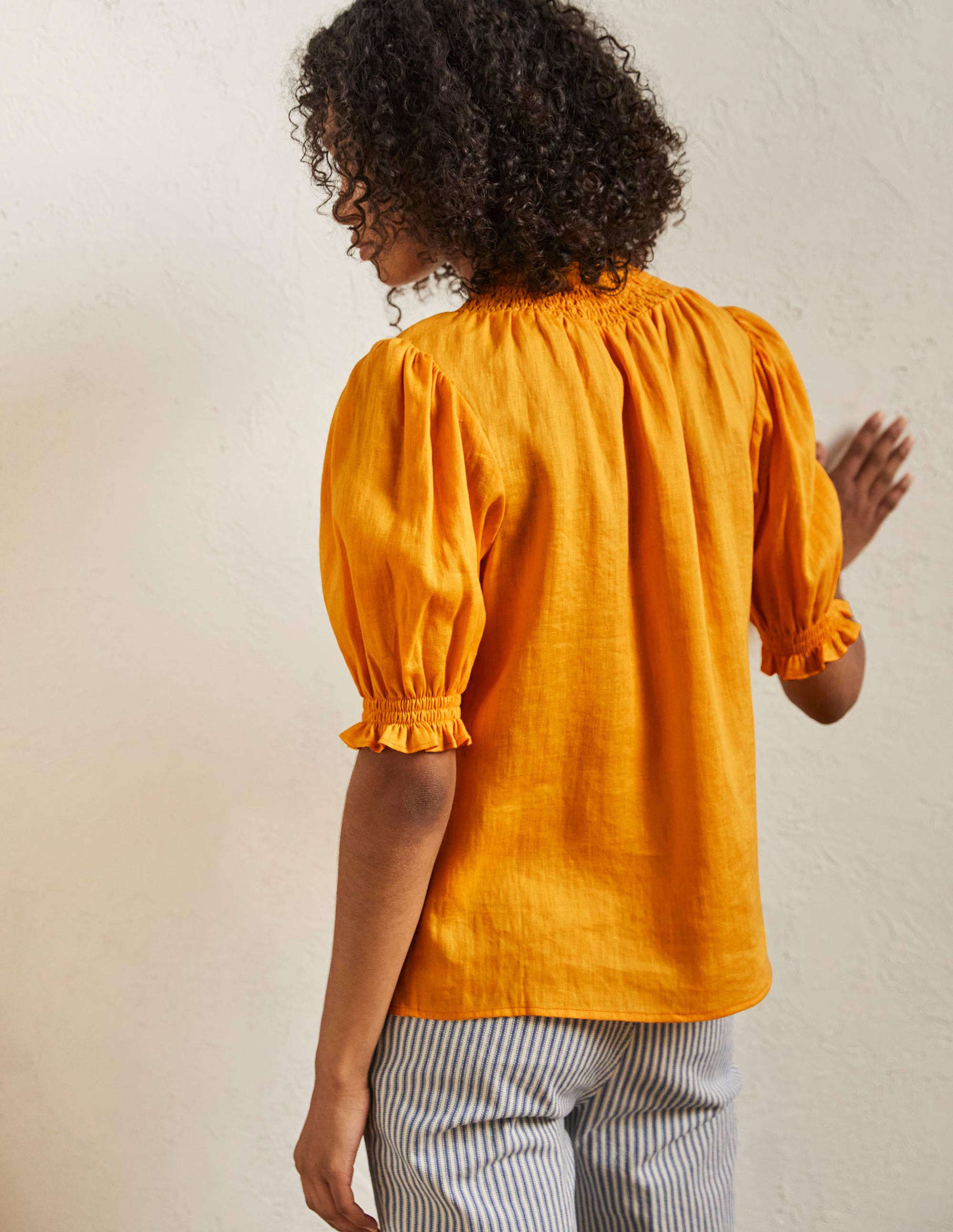 Smocked Short Sleeve Blouse-Zinnia Yellow - Image 3