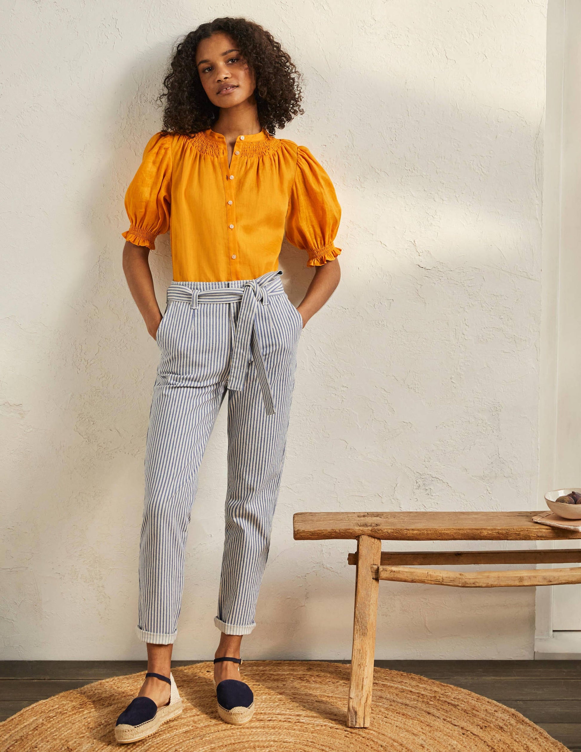 Smocked Short Sleeve Blouse-Zinnia Yellow-4