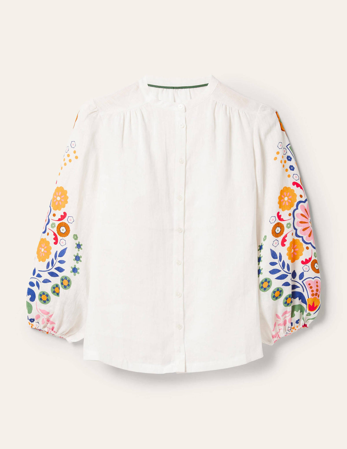 Becky Full Sleeve Linen Blouse-Ivory, Opulent Garden - Image 7