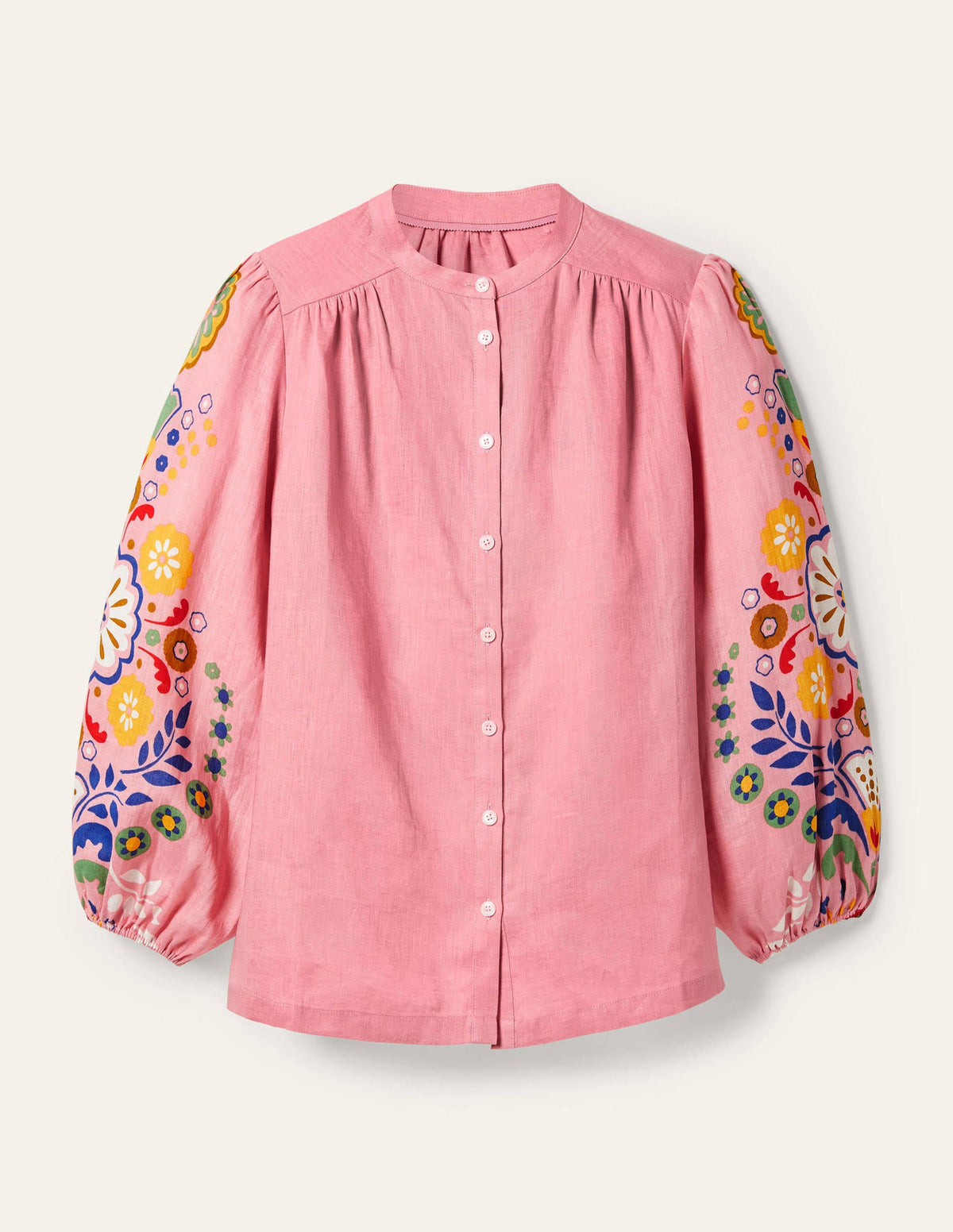 Becky Full Sleeve Linen Blouse-Formica Pink, Opulent Garden - Image 5