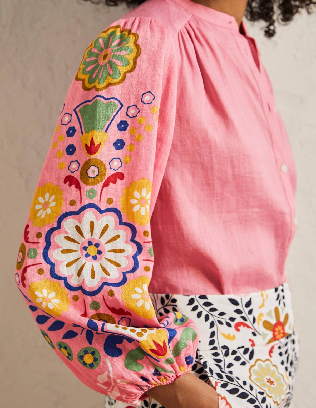 Becky Full Sleeve Linen Blouse-Formica Pink, Opulent Garden - Image 2