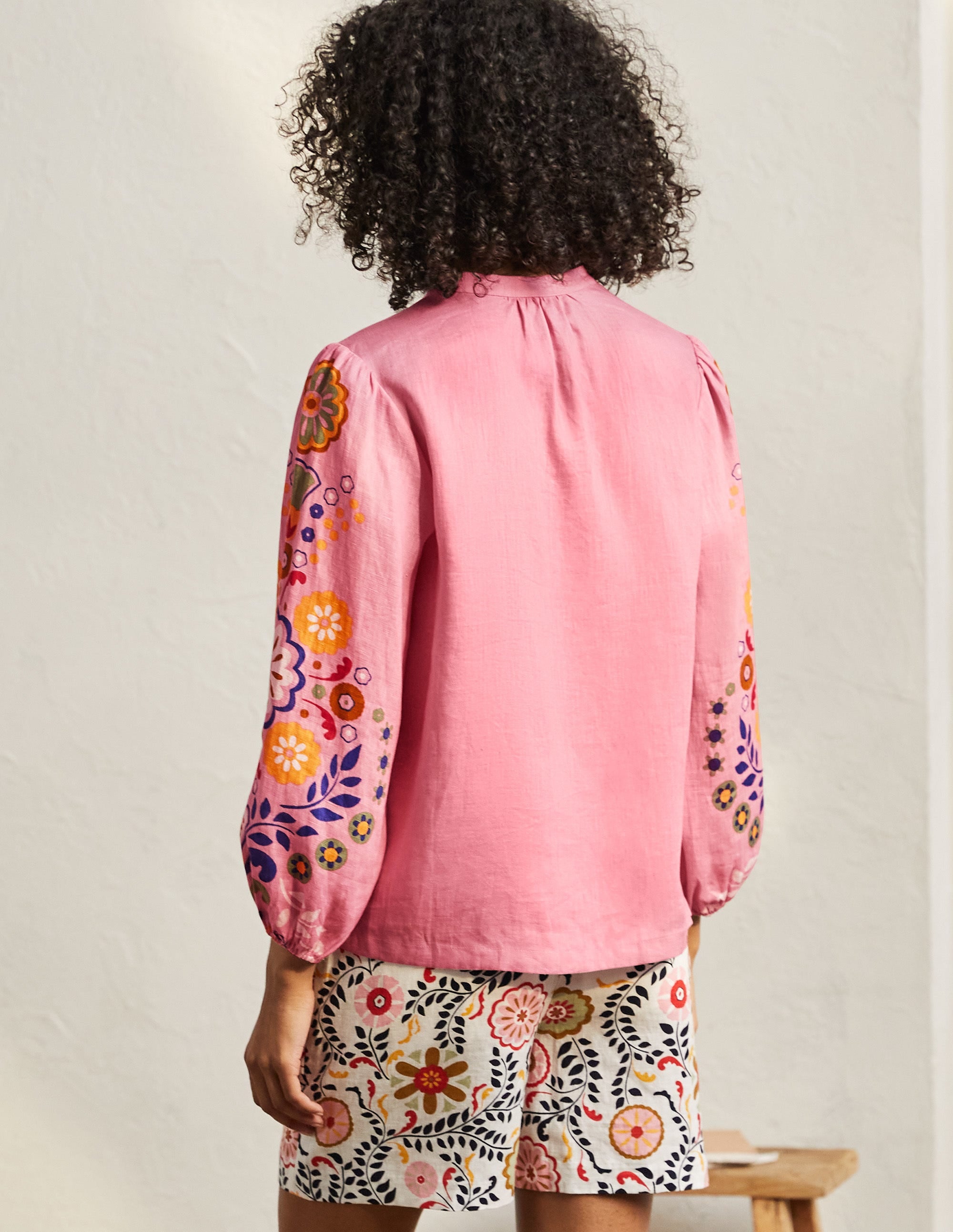 Becky Full Sleeve Linen Blouse-Formica Pink, Opulent Garden - Image 3