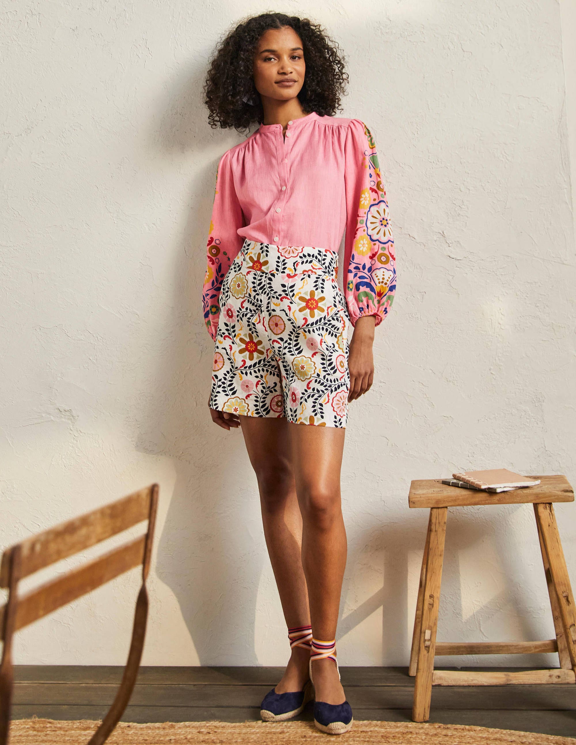 Becky Full Sleeve Linen Blouse-Formica Pink, Opulent Garden - Image 4