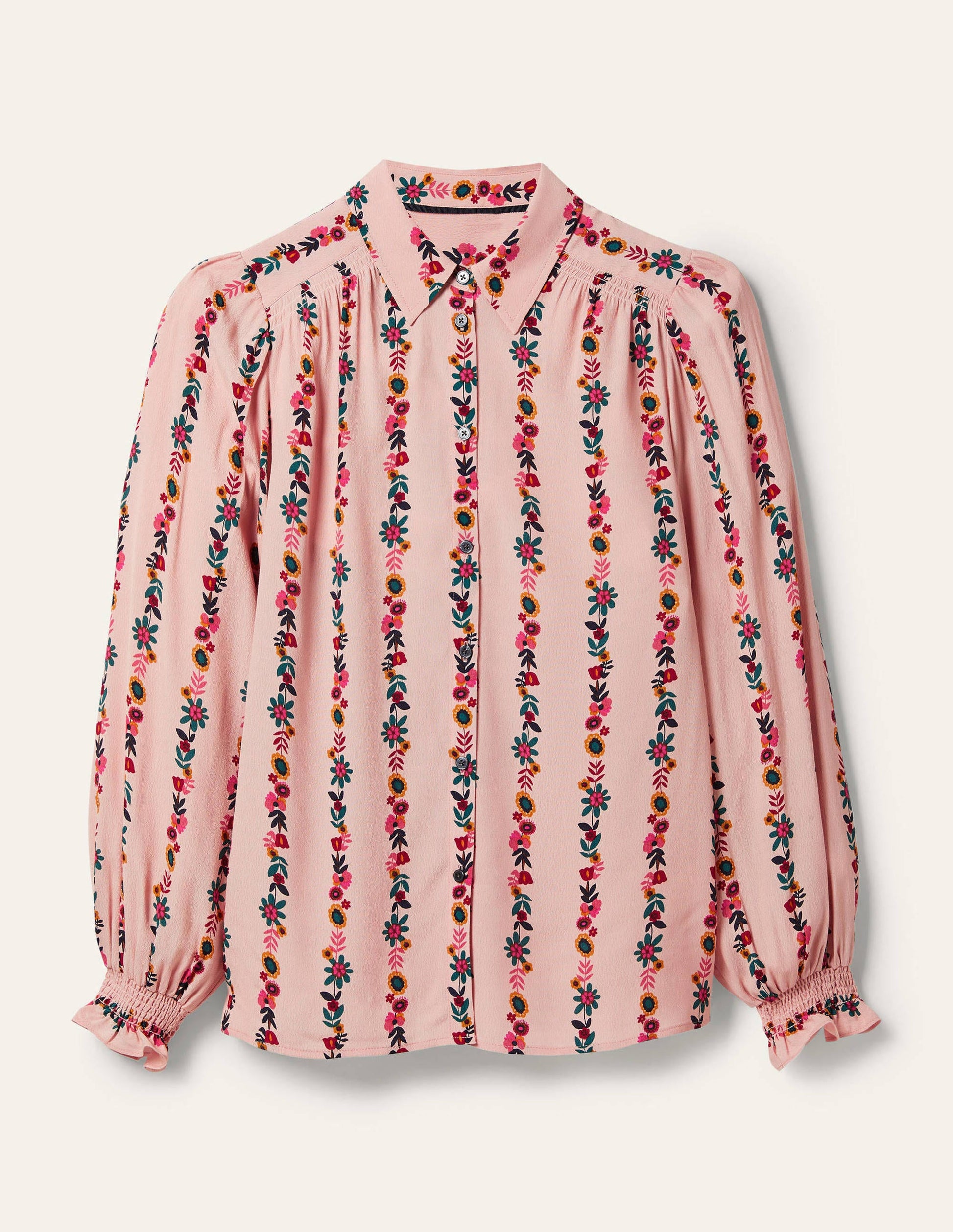 Smocking Detail Blouse-Milkshake, Flora Bloom-5
