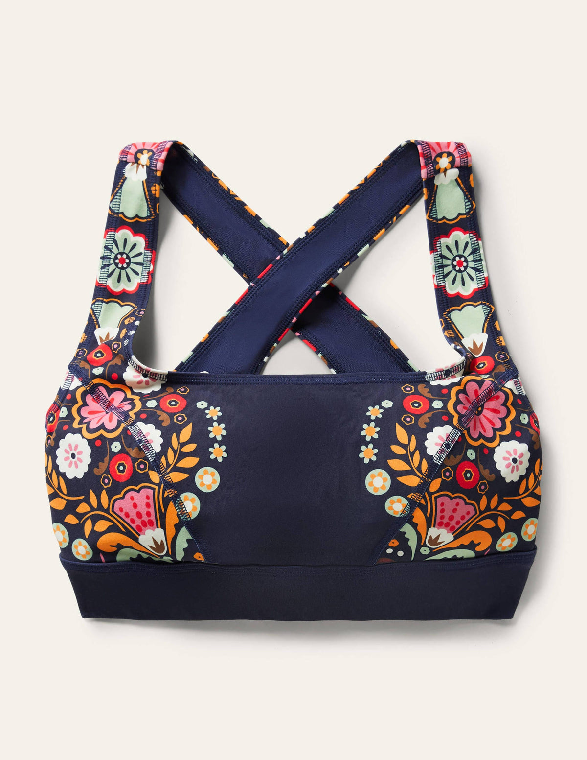 Square Neck Active Bra-Navy, Opulent Garden - Image 5