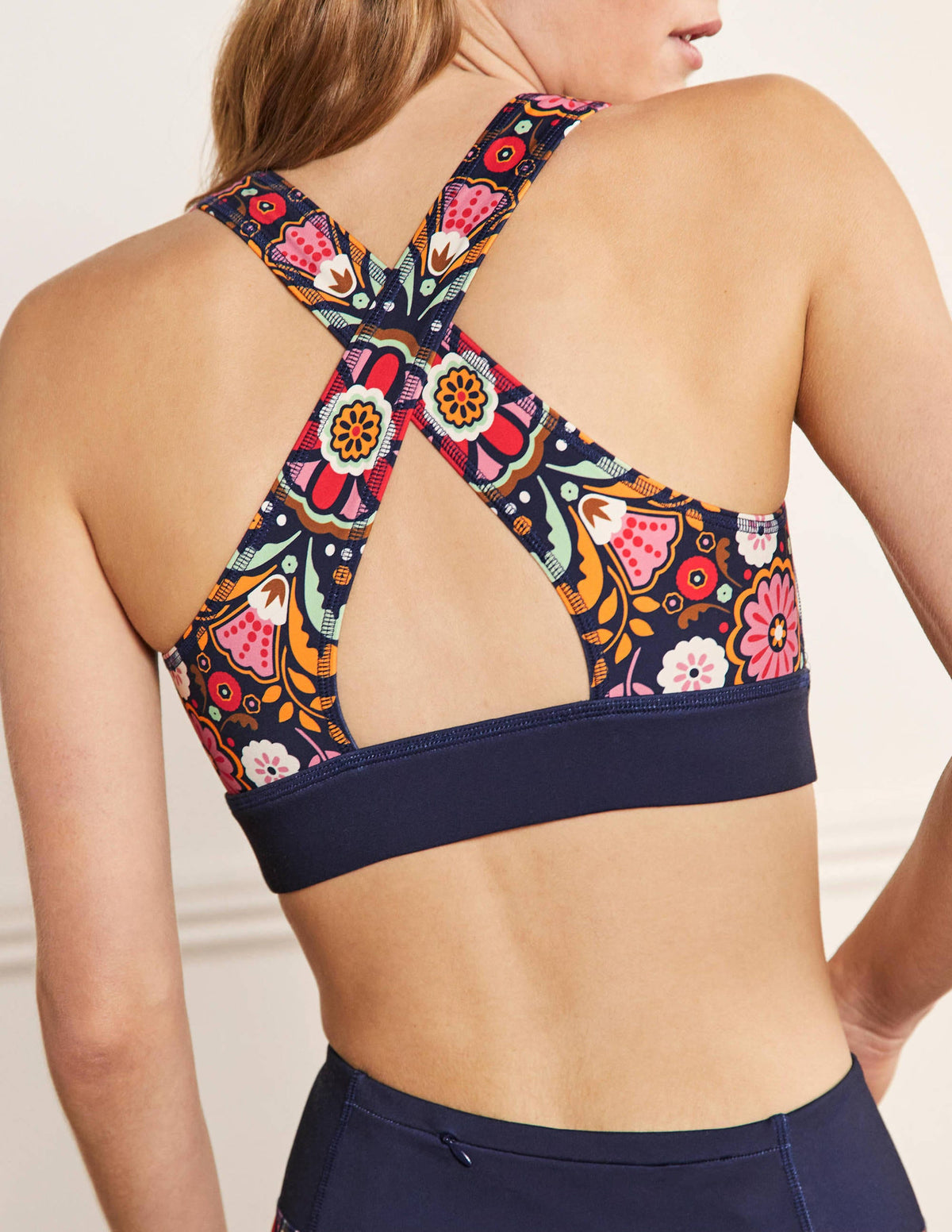 Square Neck Active Bra-Navy, Opulent Garden-3