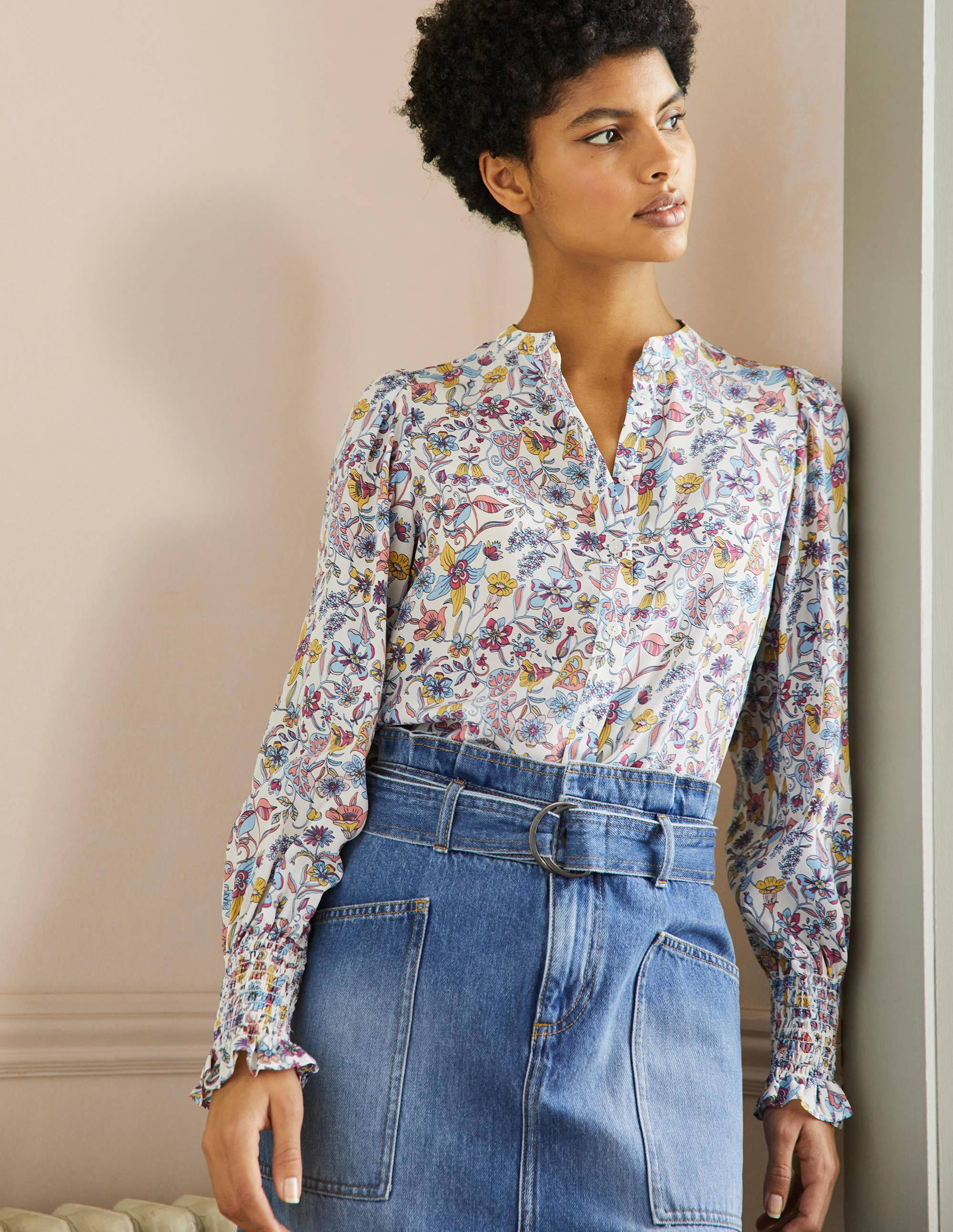 Dominique Silk Shirt-Ivory, Tropic Florals - Image 1