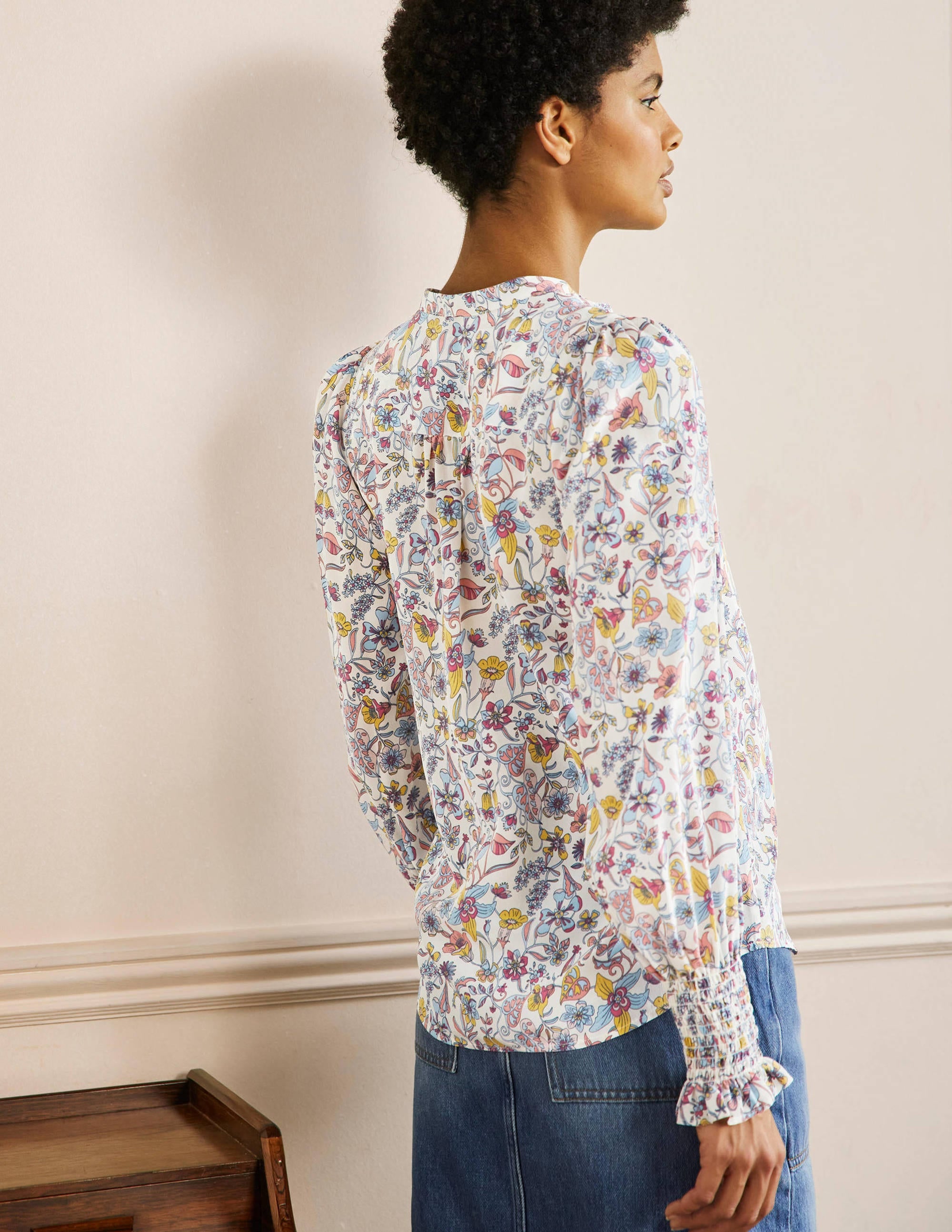 Dominique Silk Shirt-Ivory, Tropic Florals - Image 3