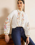 Embroidered Popover Blouse-White