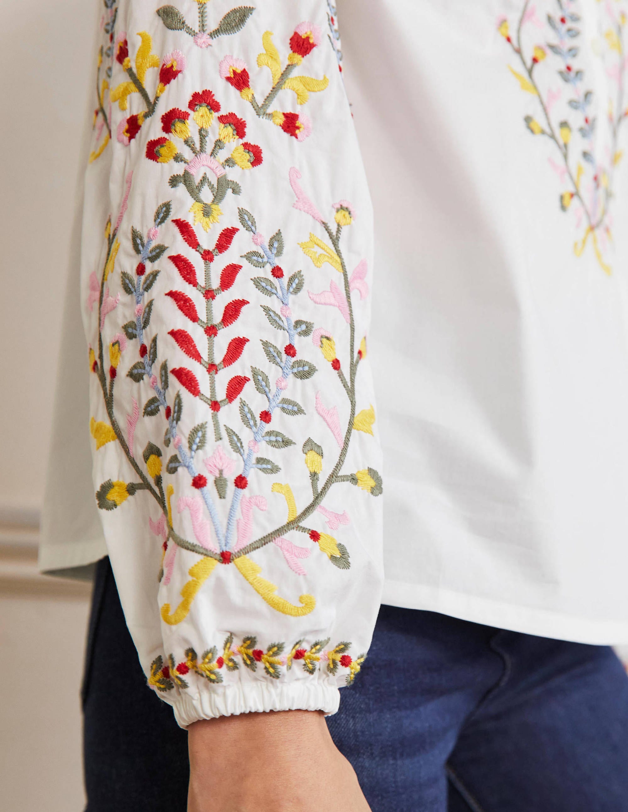 Embroidered Popover Blouse-White - Image 5