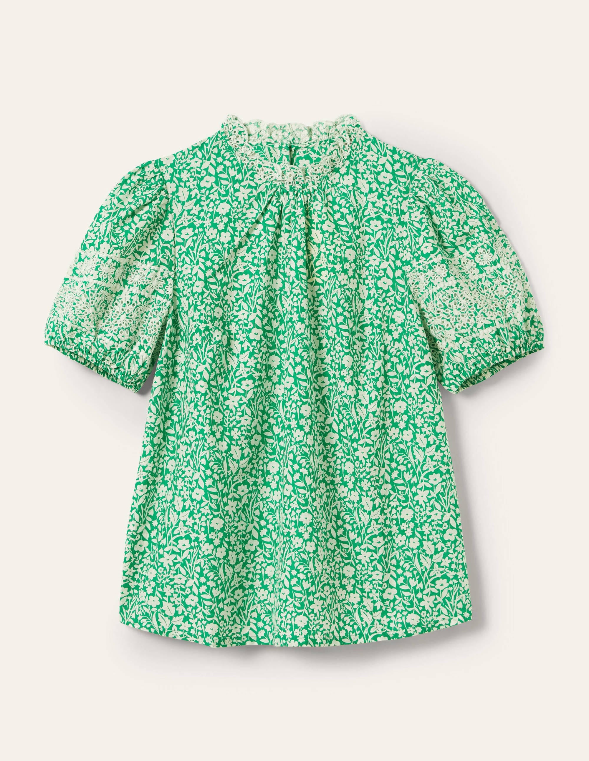 Printed Broderie Top-Rich Emerald, Wildflower - Image 5