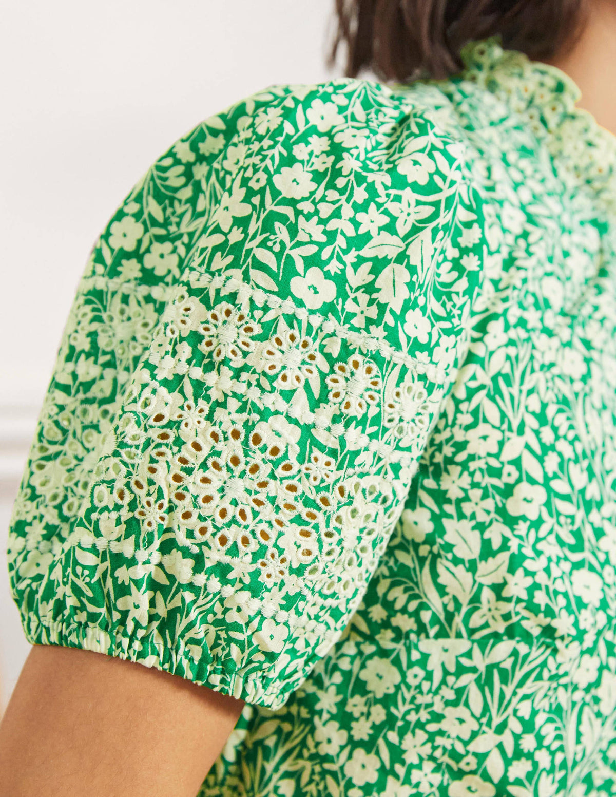 Printed Broderie Top-Rich Emerald, Wildflower-2