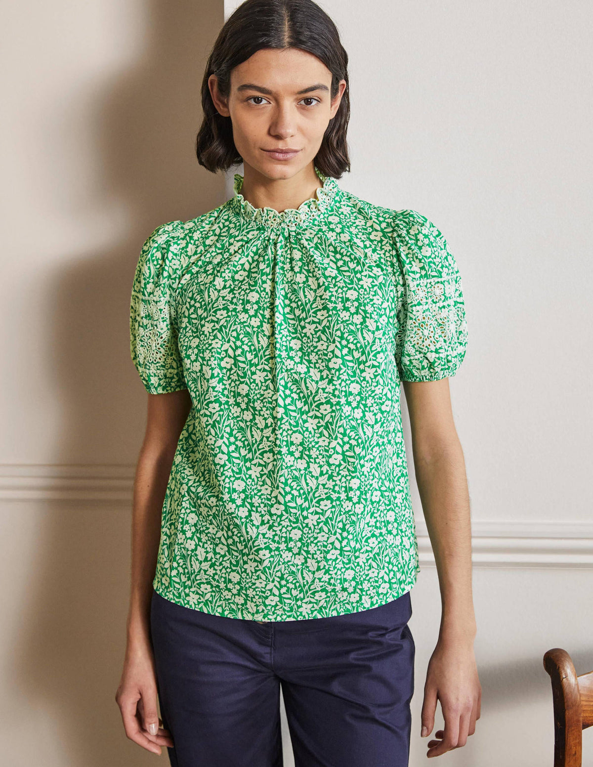 Printed Broderie Top-Rich Emerald, Wildflower-4