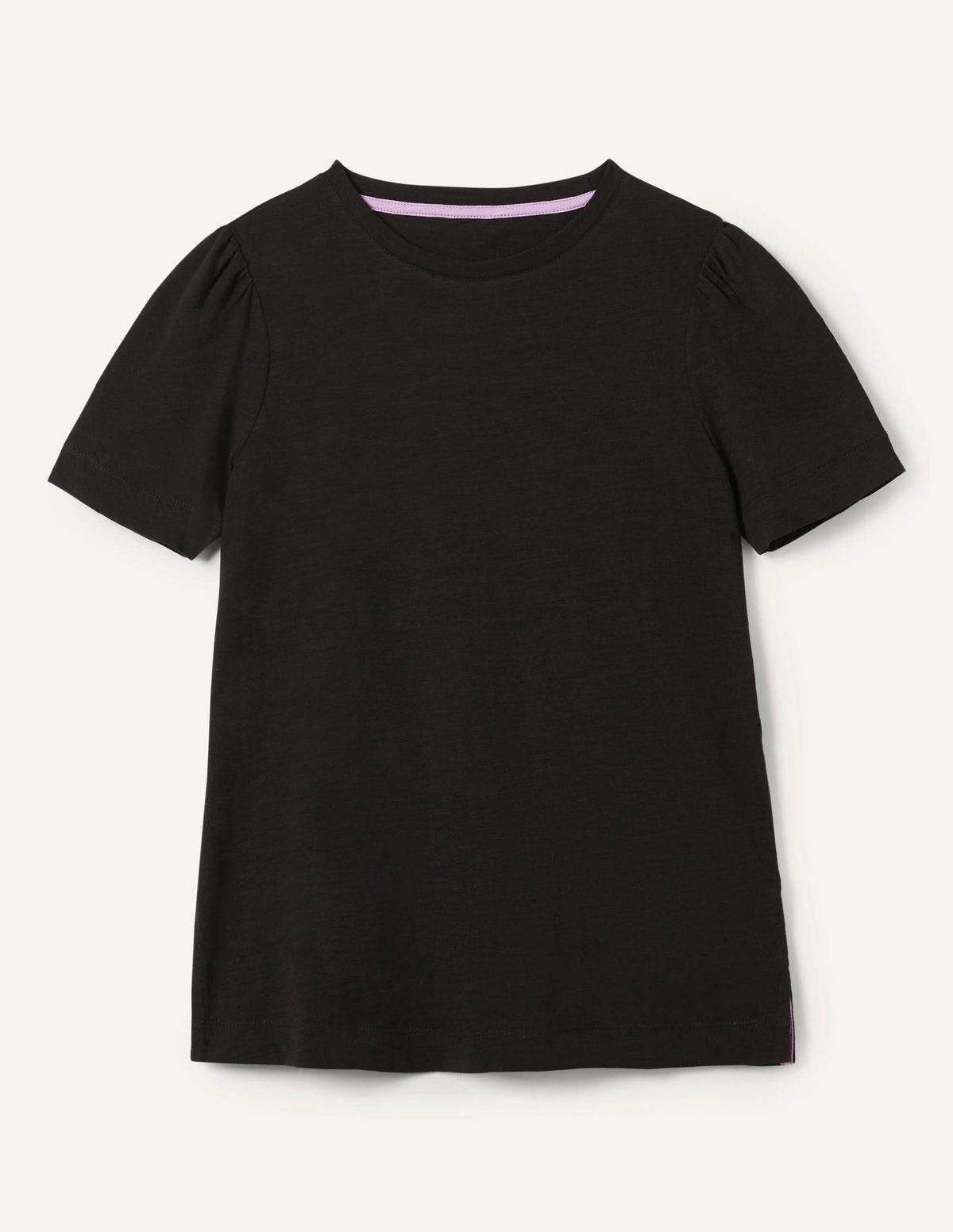 Puff Sleeve Cotton T-Shirt-Black-5