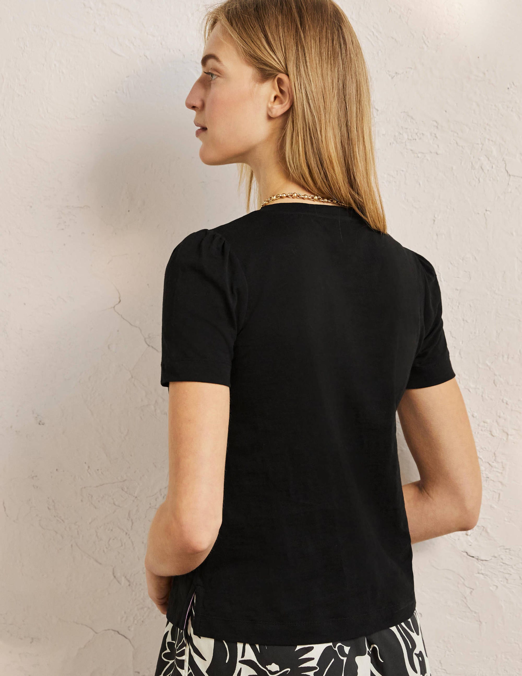 Puff Sleeve Cotton T-Shirt-Black - Image 3