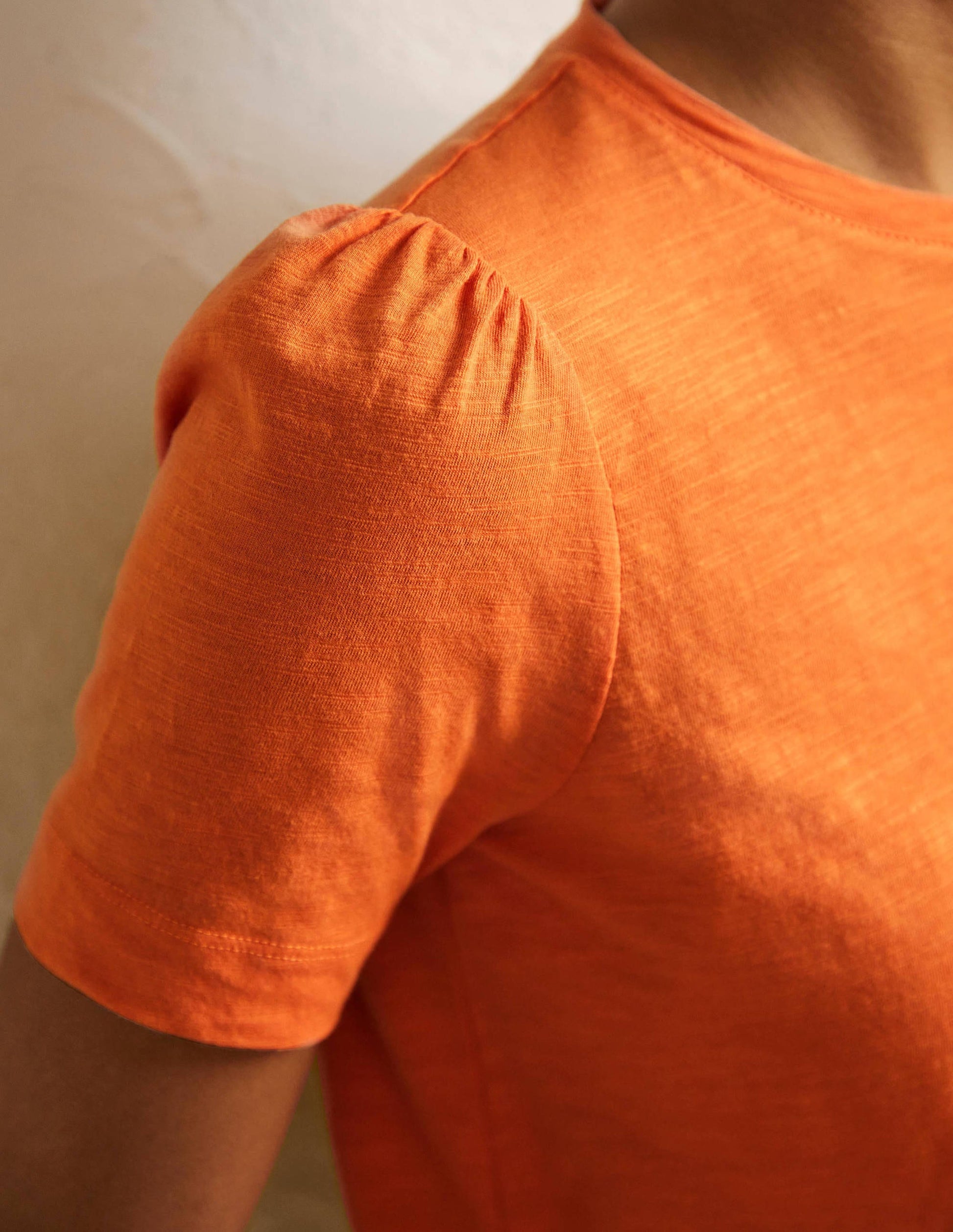 Puff Sleeve Cotton T-Shirt-Dusty Orange-2