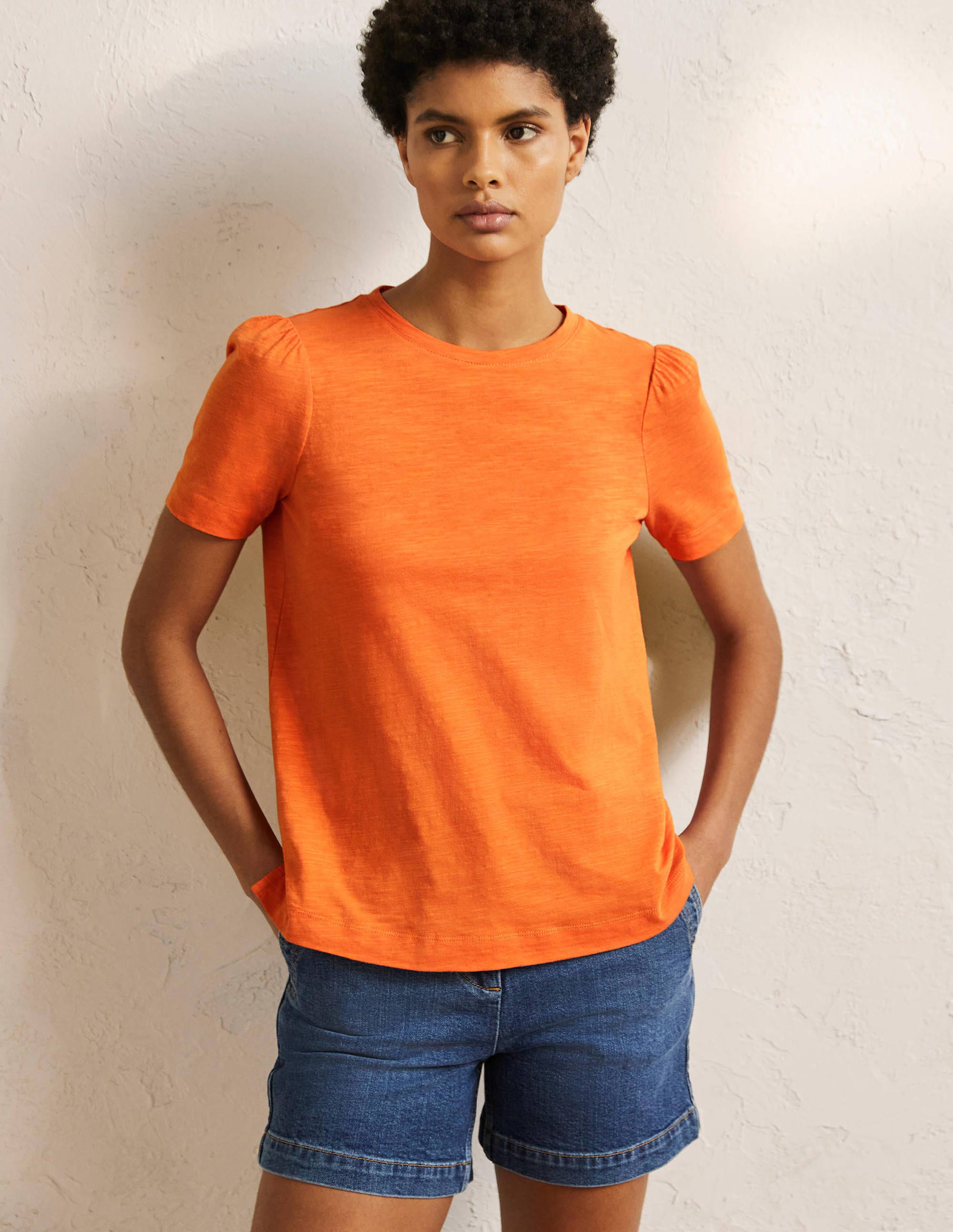 Puff Sleeve Cotton T-Shirt-Dusty Orange - Image 4