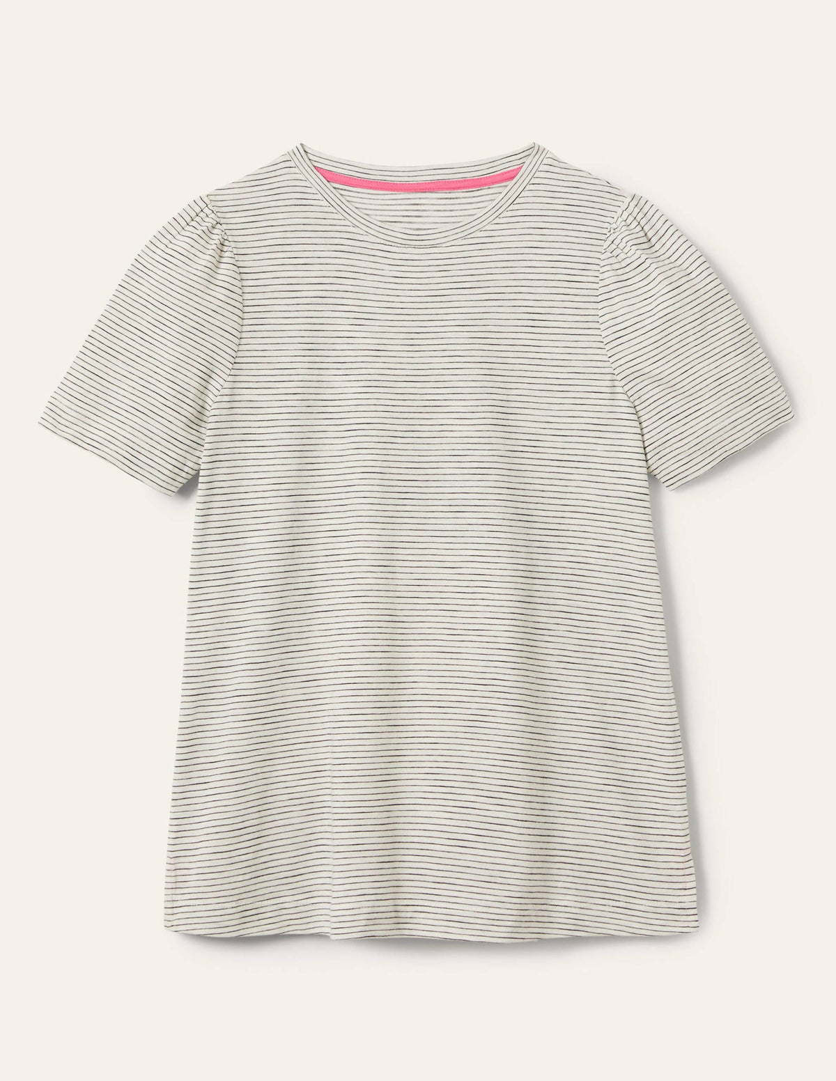 Puff Sleeve Cotton T-Shirt-Ivory / Navy Stripe - Image 5