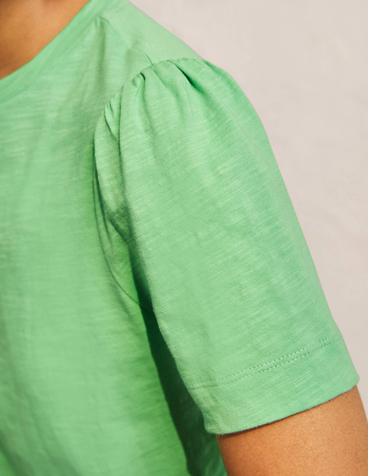 Puff Sleeve Cotton T-Shirt-Zephyr Green-2