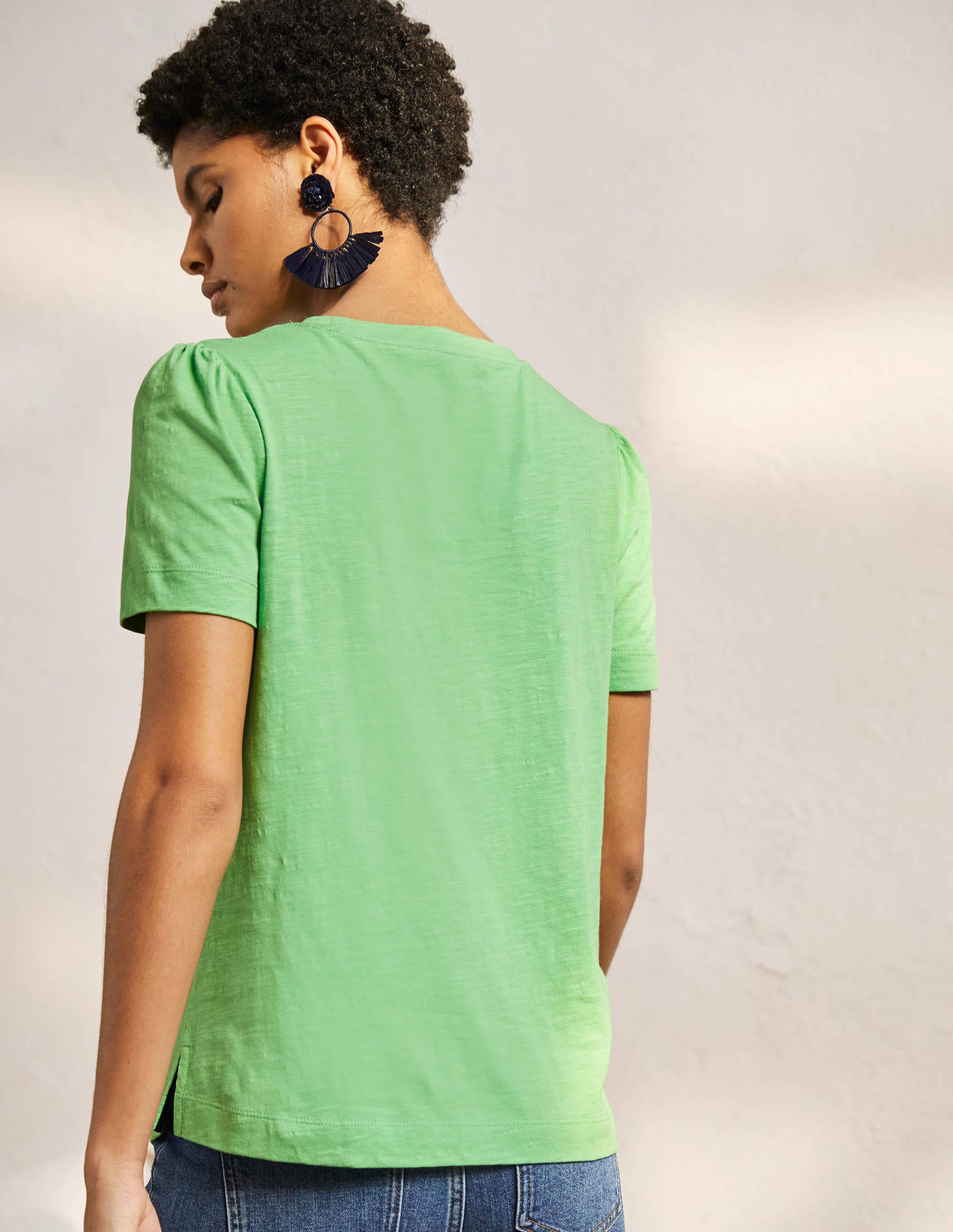 Puff Sleeve Cotton T-Shirt-Zephyr Green - Image 3