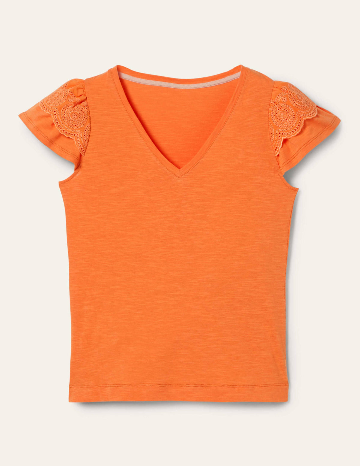 Broderie Cotton V-Neck T-Shirt-Dusty Orange - Image 5