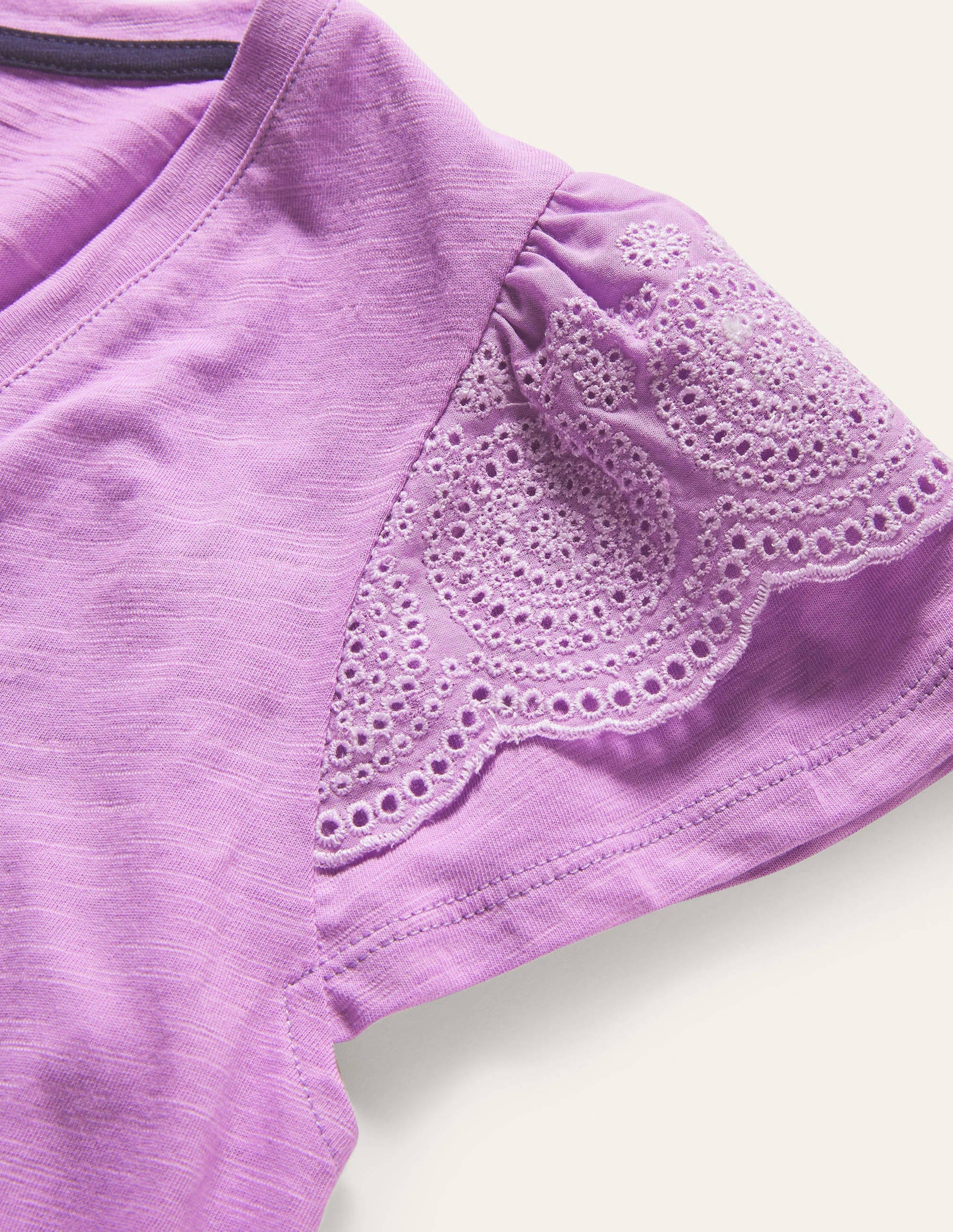 Broderie Cotton V-Neck T-Shirt-African Violet-5