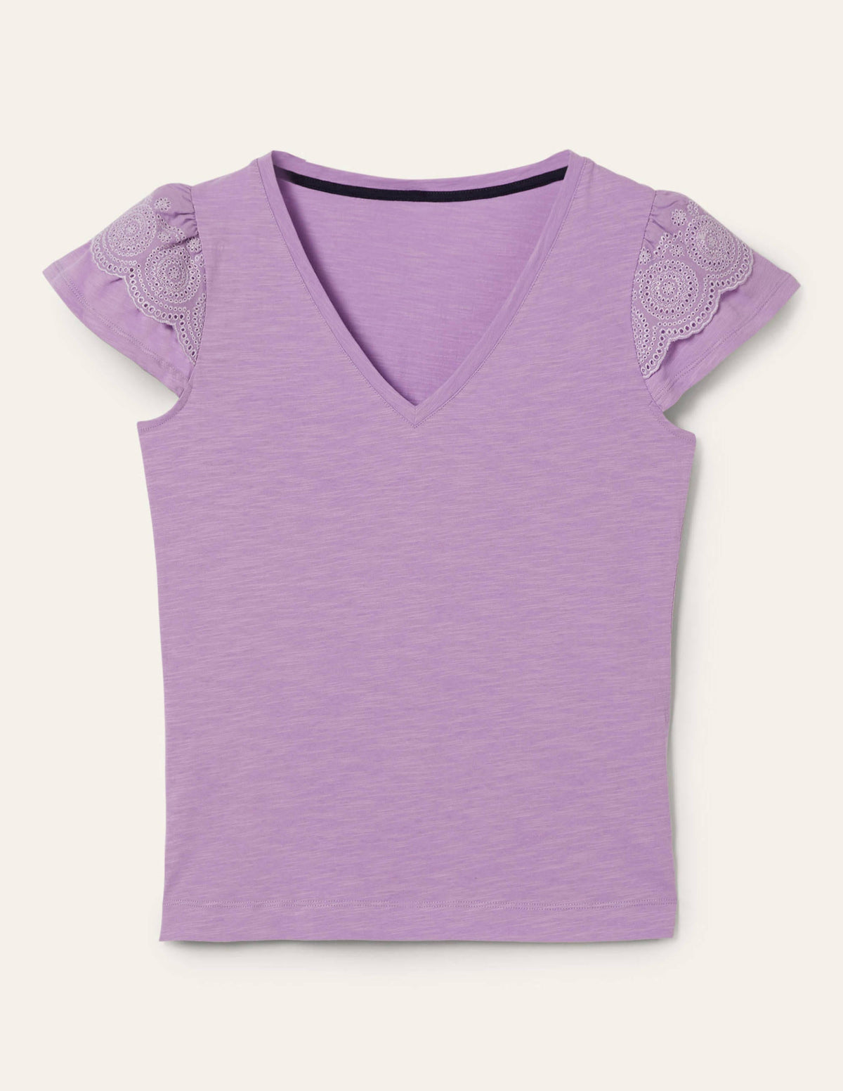 Broderie Cotton V-Neck T-Shirt-African Violet - Image 6