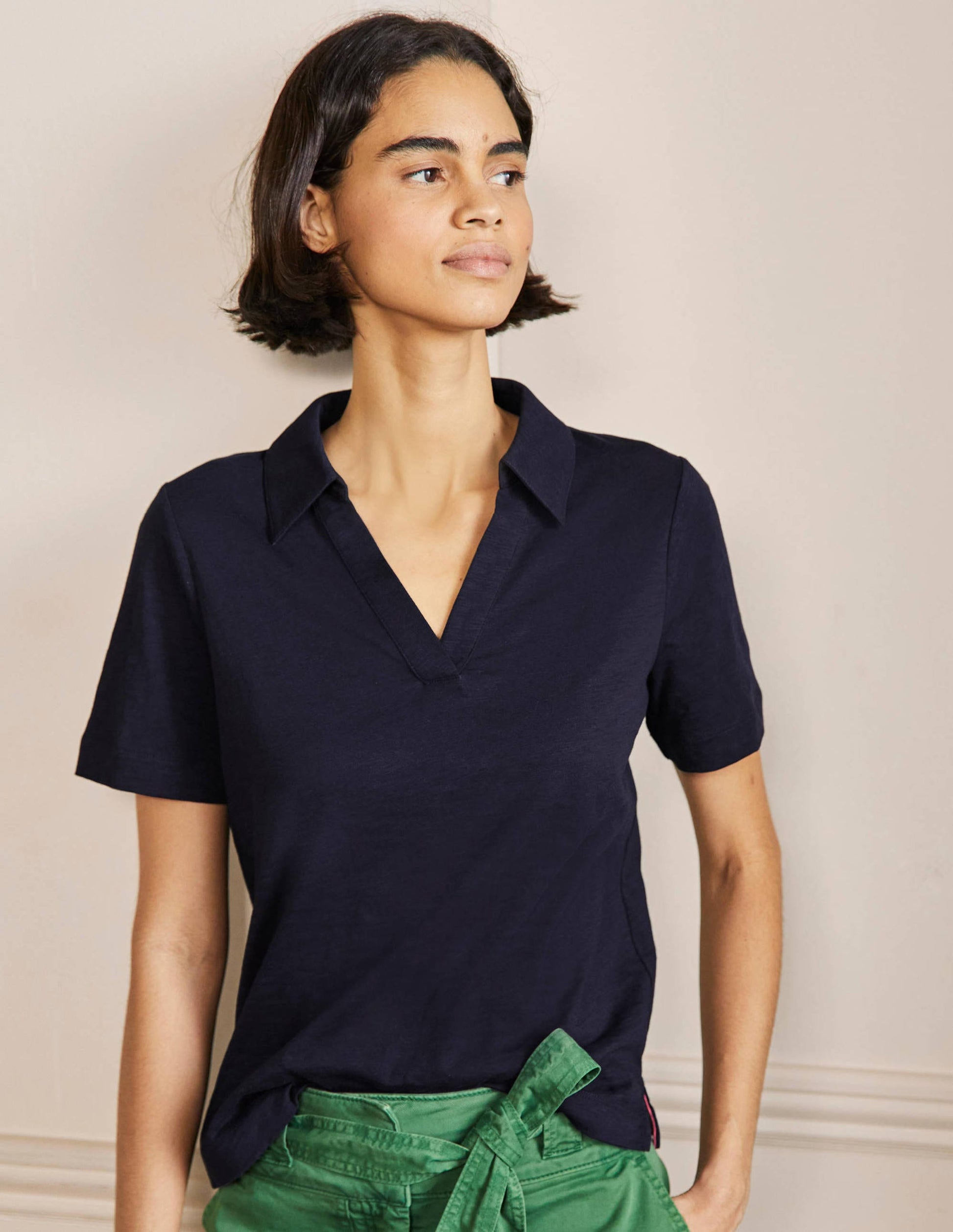 Cotton Polo Top-Navy-1