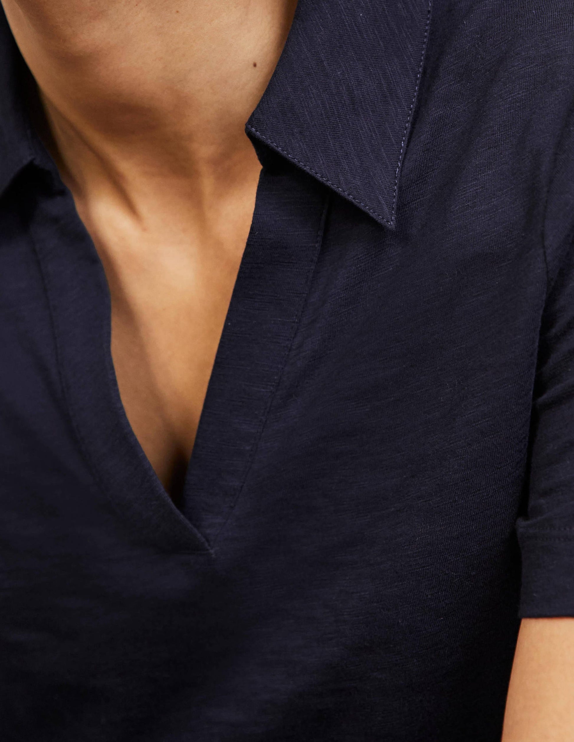 Cotton Polo Top-Navy-2