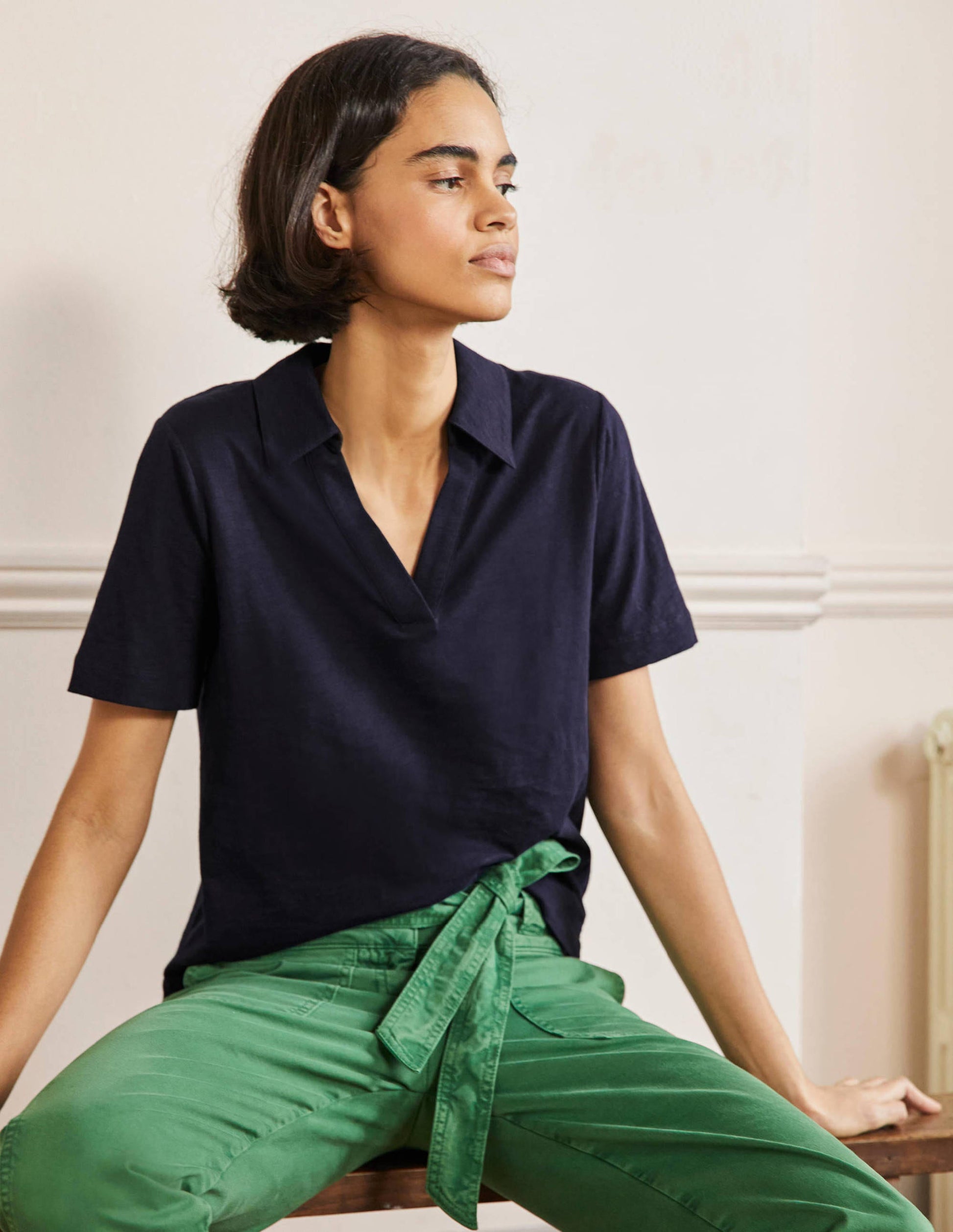 Cotton Polo Top-Navy-4