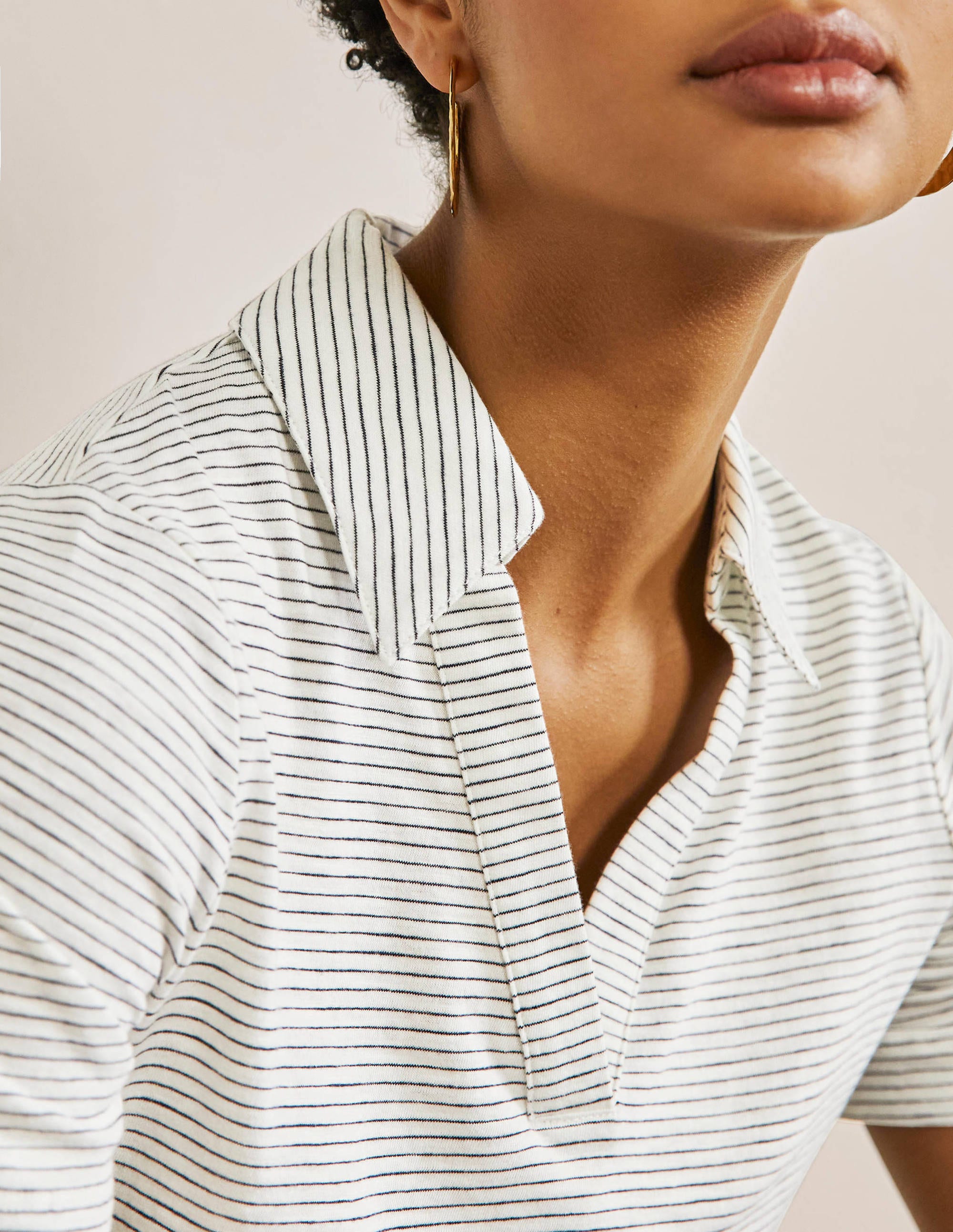 Cotton Polo Top-Ivory / Navy Stripe - Image 2