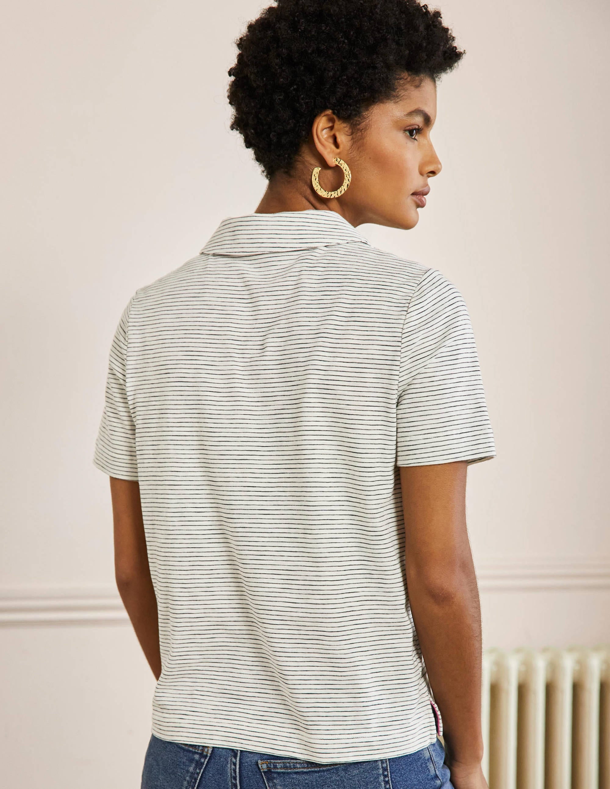 Cotton Polo Top-Ivory / Navy Stripe - Image 3