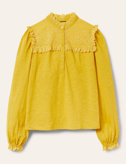 Broderie Yoke Jersey Top-Honeycomb-6