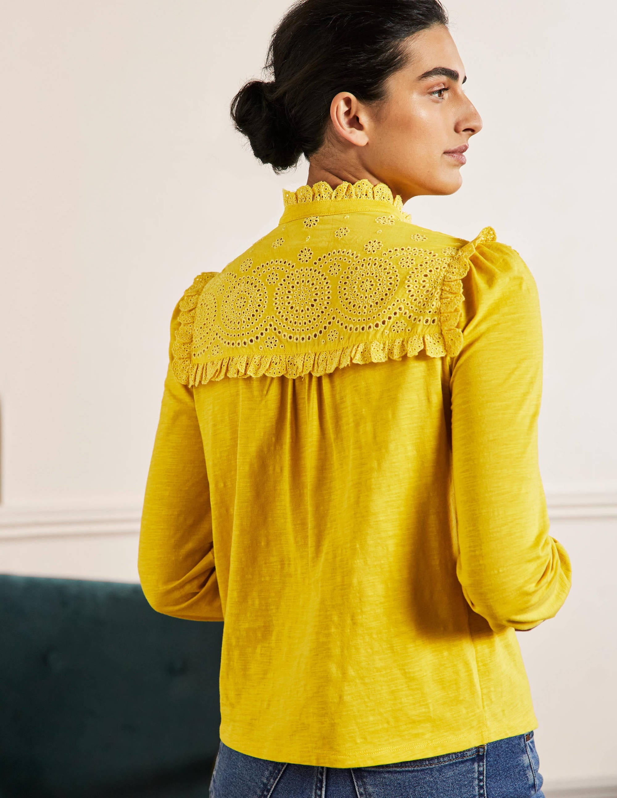 Broderie Yoke Jersey Top-Honeycomb - Image 3